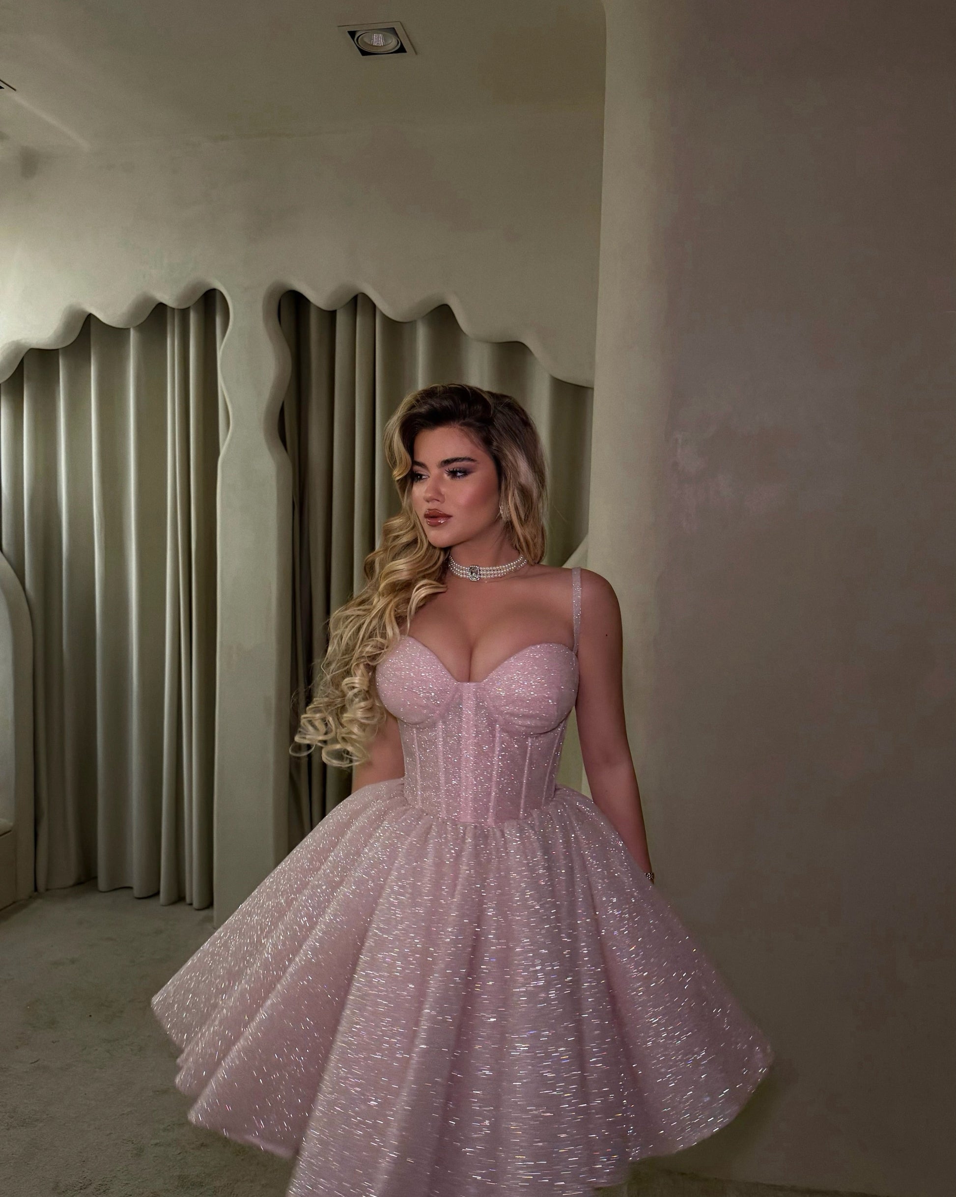 Pink Romantic Glitter Tulle Corset Spaghetti Strap  Homecoming Dress RM237 Sheer Fairy