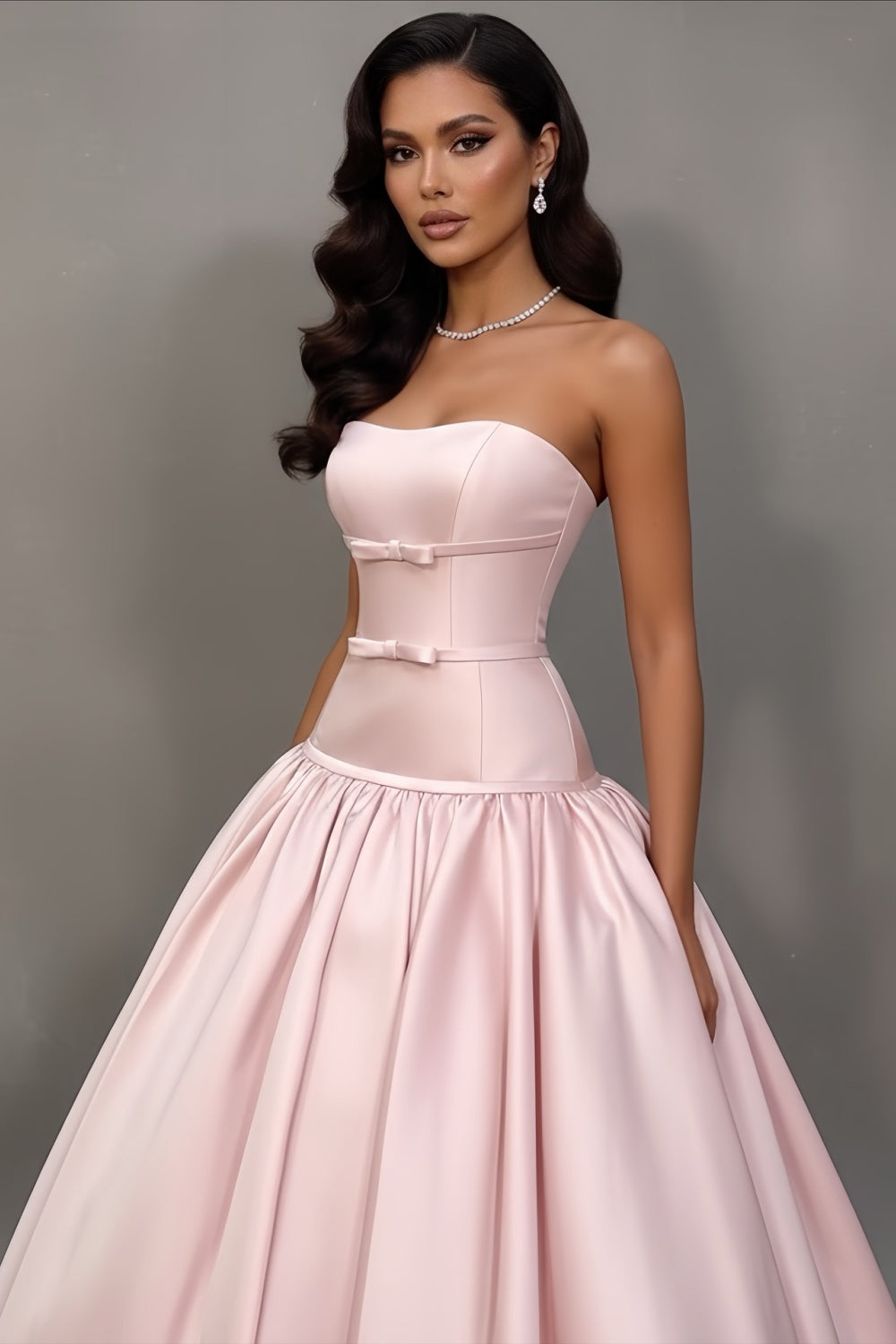 Blush Satin Ball Gown Strapless Pink Evening Dress SF022 Sheer Fairy