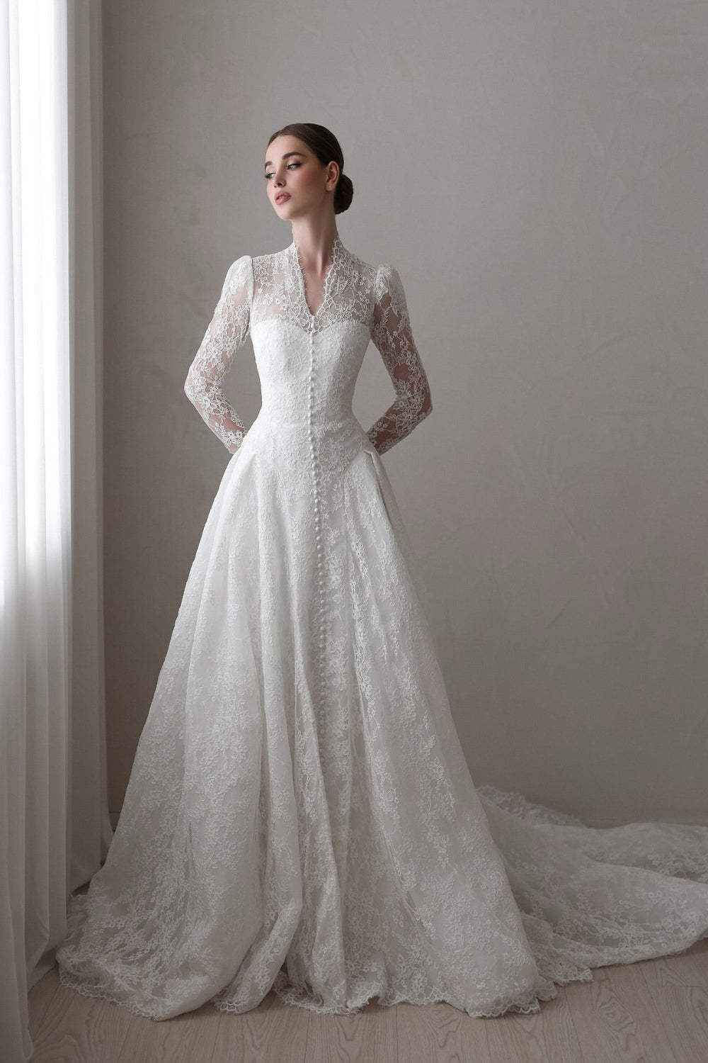 Modest Lace Wedding Dress with Long Sleeves SW272 Sheer Fairy