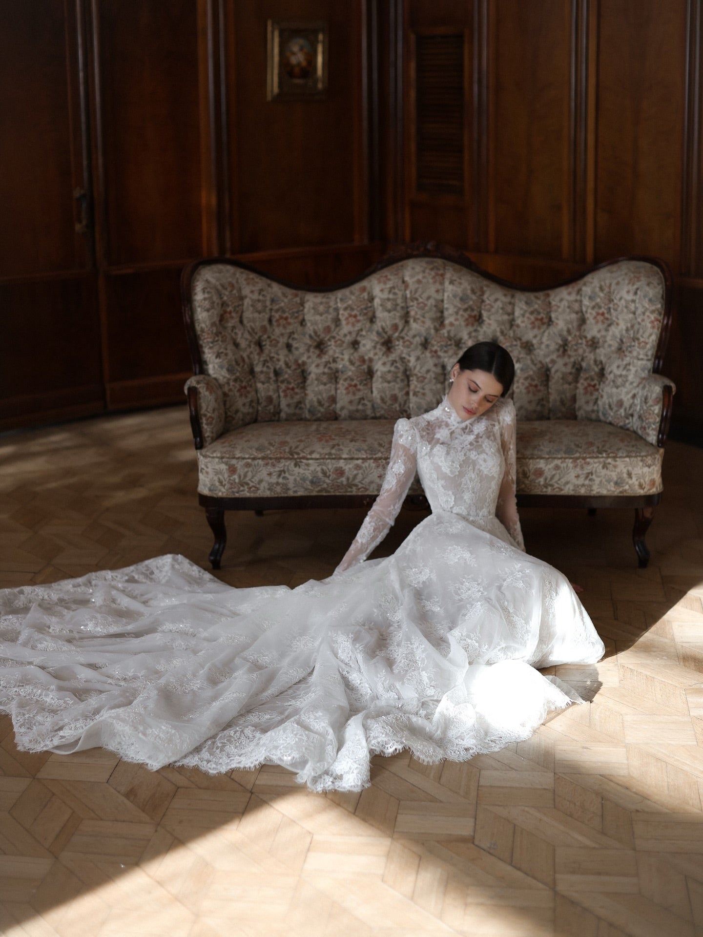 Elegant High Neck Lace Long Sleeve Wedding Dress with Veil  SW277 Sheer Fairy
