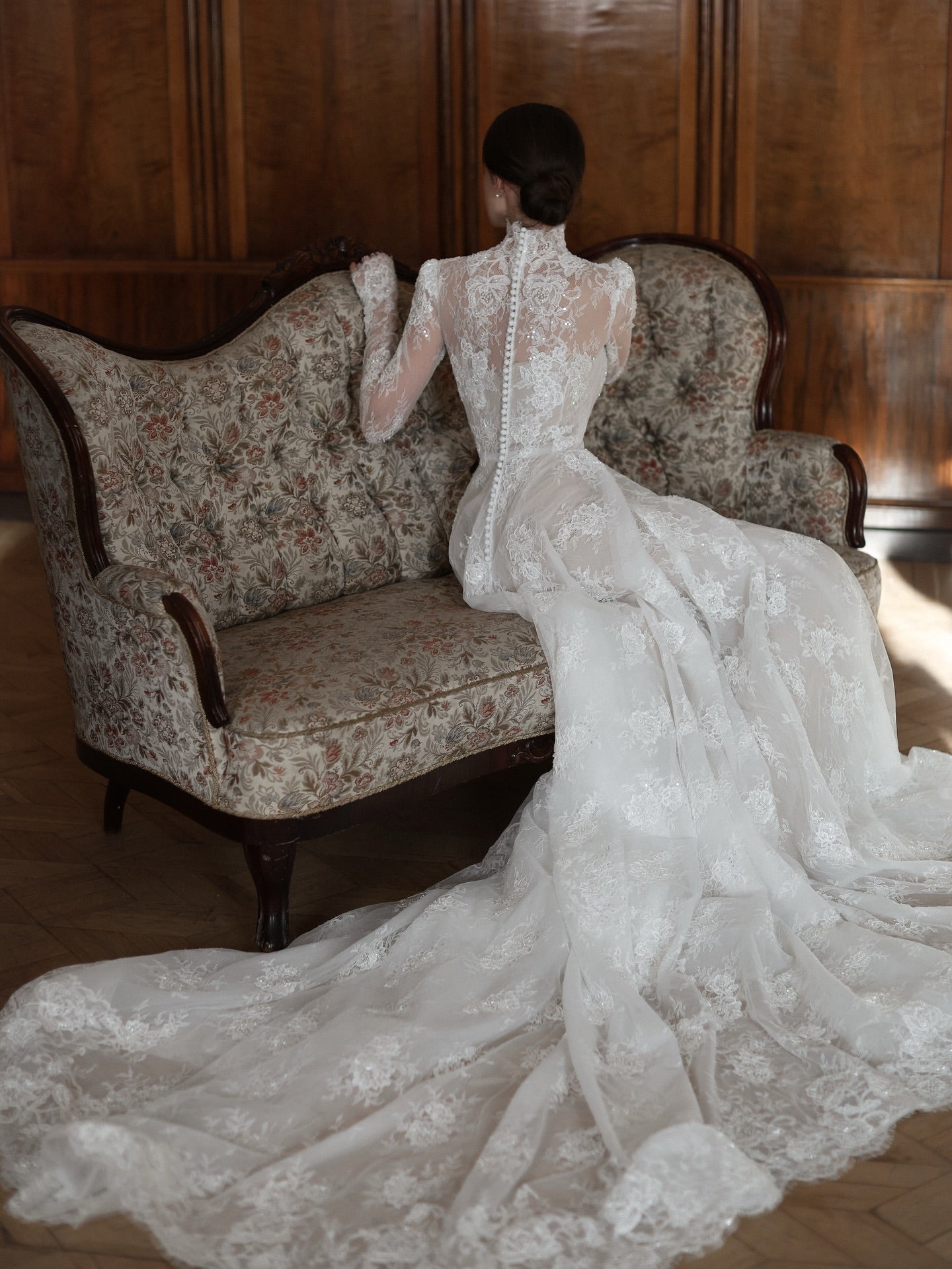 Elegant High Neck Lace Long Sleeve Wedding Dress with Veil  SW277 Sheer Fairy