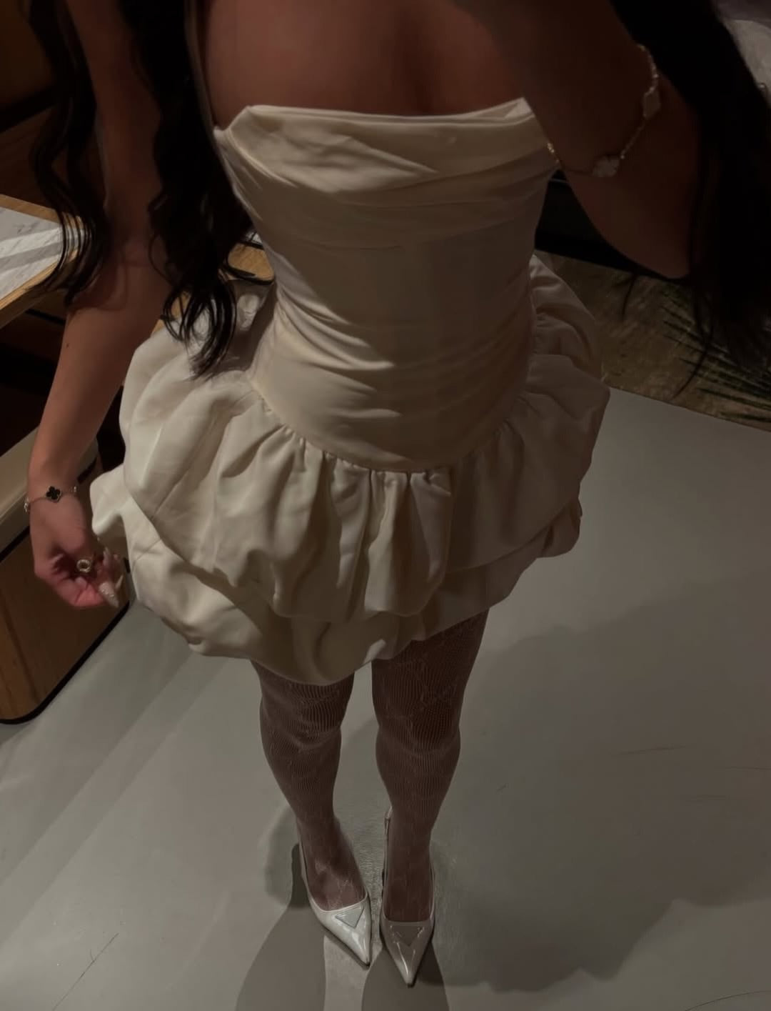 Dreamy Ivory Simple Ruched Square Neck Bubble Skirt Homecoming Dress RM227 Sheer Fairy