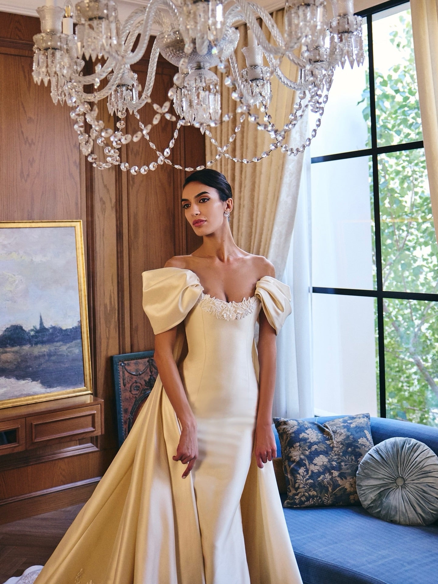 Off-the-Shoulder Satin Mermaid Wedding Dress with Detachable Overskirt SW230 Sheer Fairy