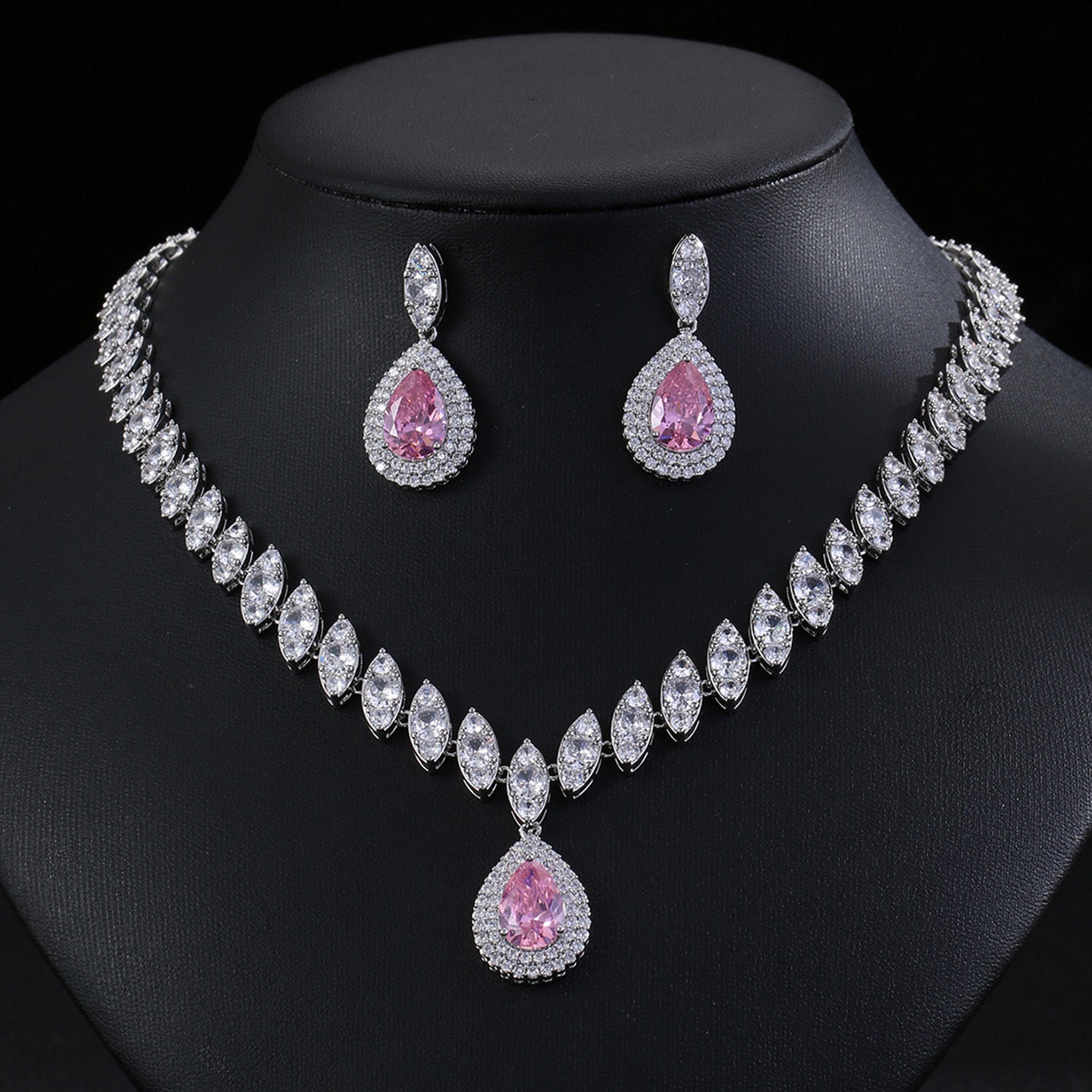 Luxury Teardrop Necklace Earrings Jewelry JW001