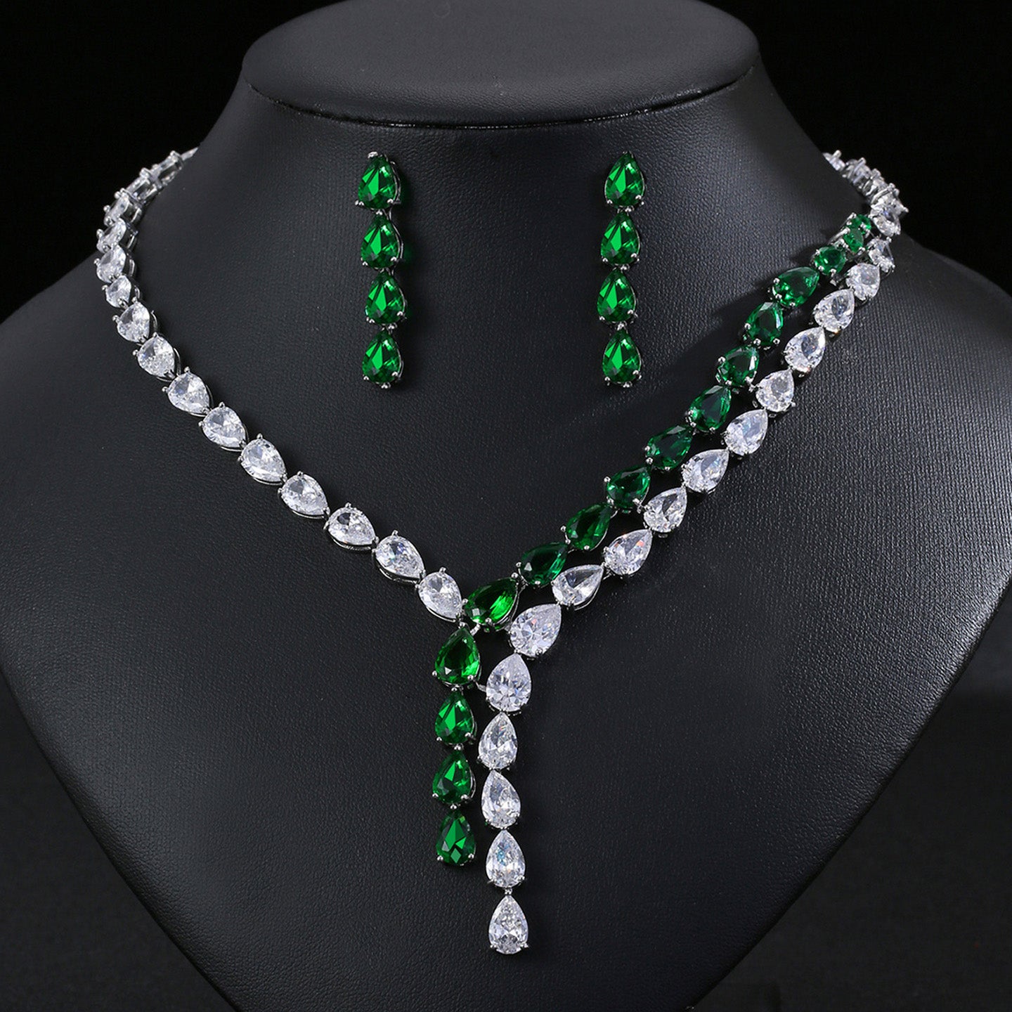 Teardrop Zircon Necklace Earrings Jewelry JW003