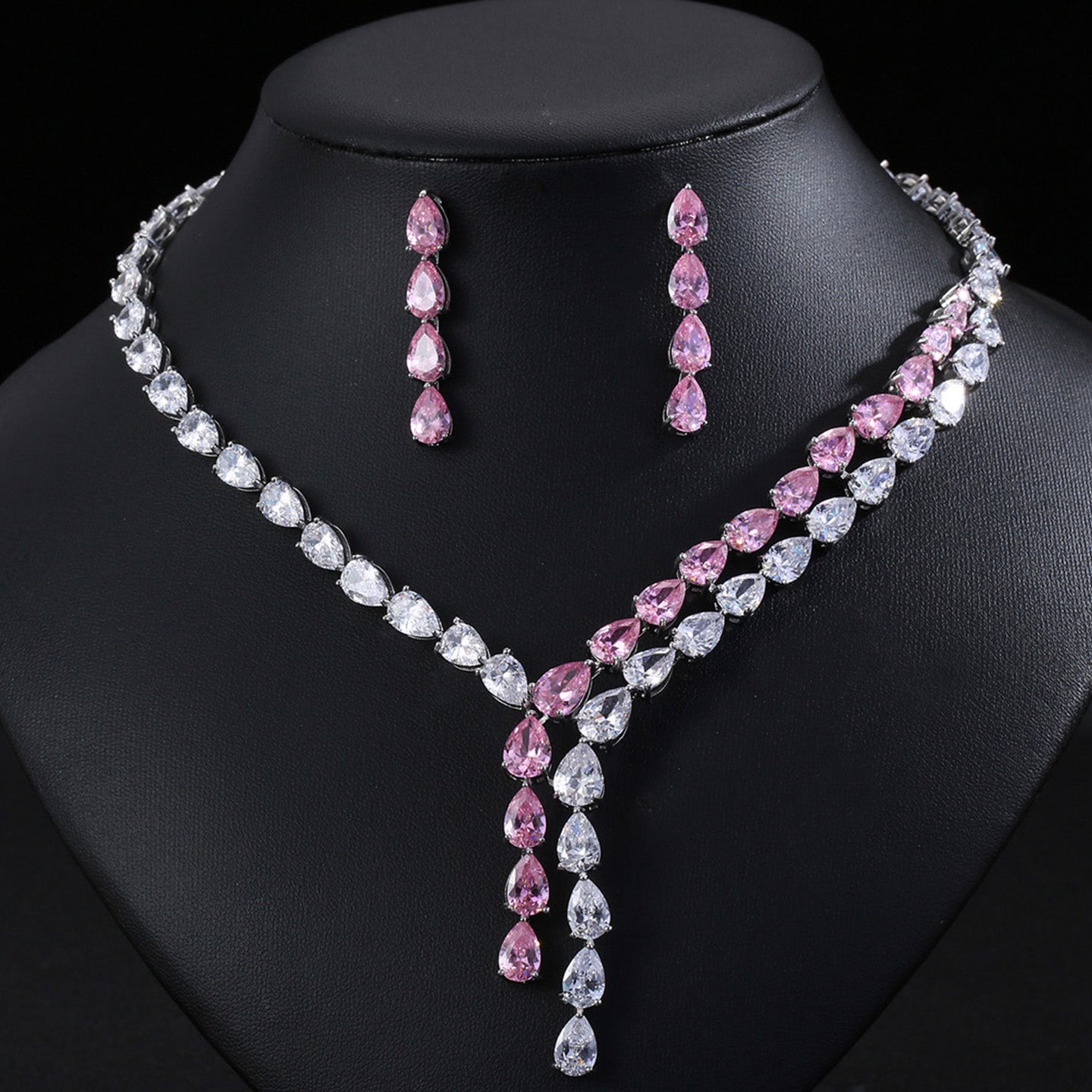 Teardrop Zircon Necklace Earrings Jewelry JW003