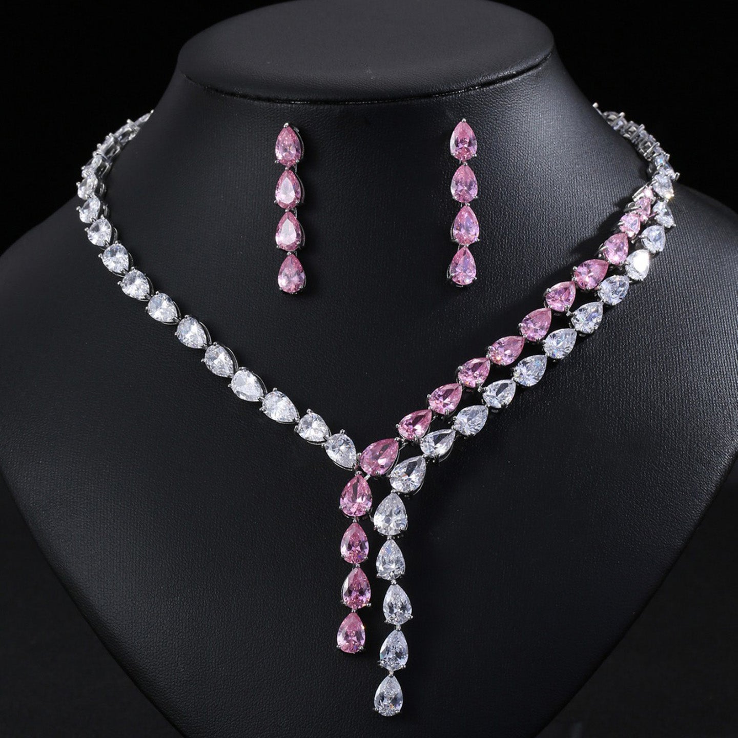 Teardrop Zircon Necklace Earrings Jewelry JW003