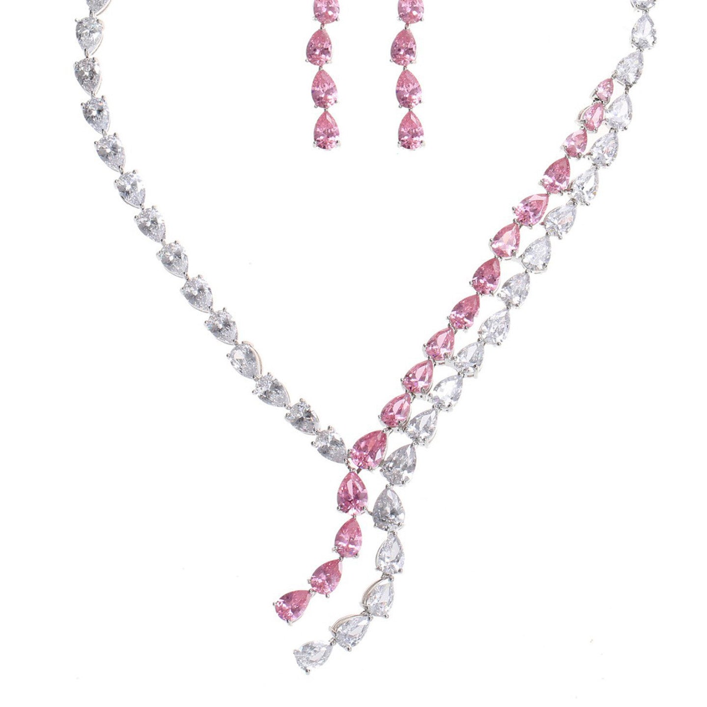 Teardrop Zircon Necklace Earrings Jewelry JW003