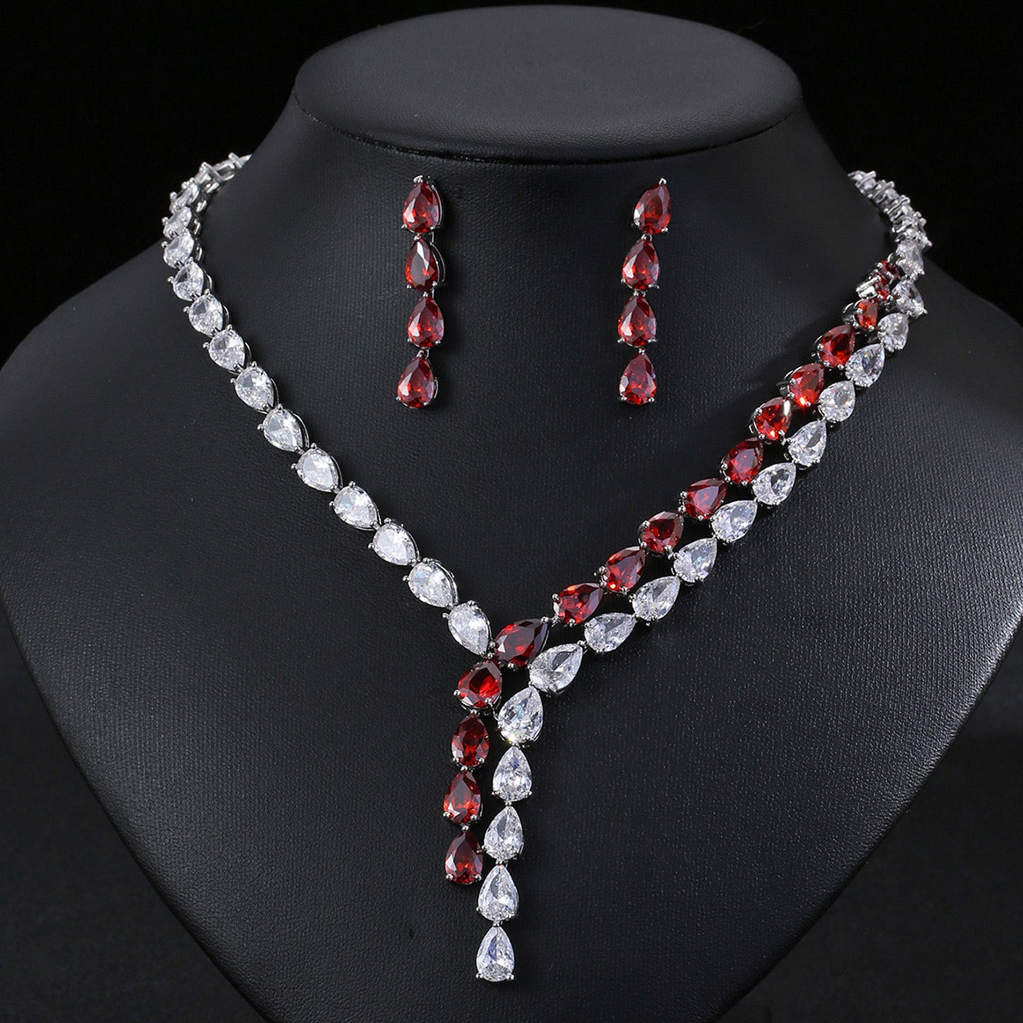 Teardrop Zircon Necklace Earrings Jewelry JW003