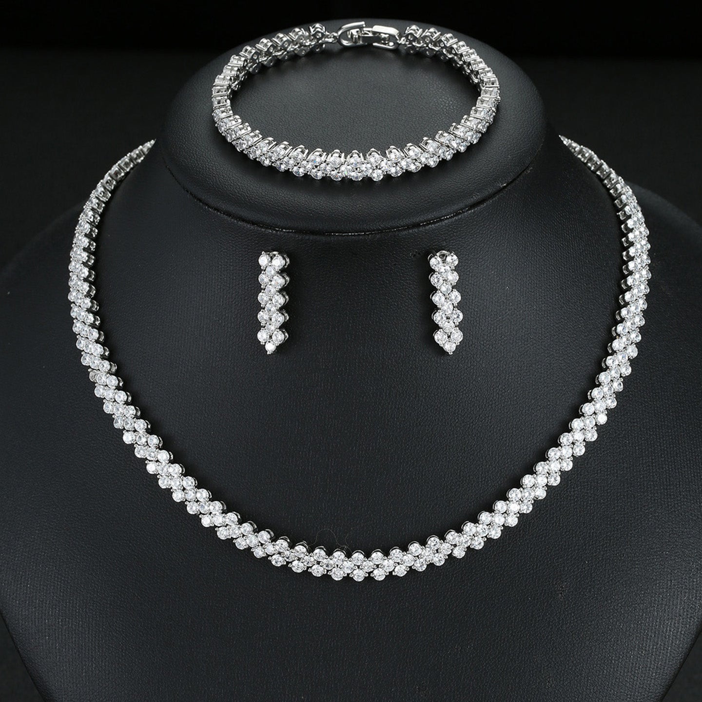 Roman Zircon Necklace Earrings Bracelet Set JW006