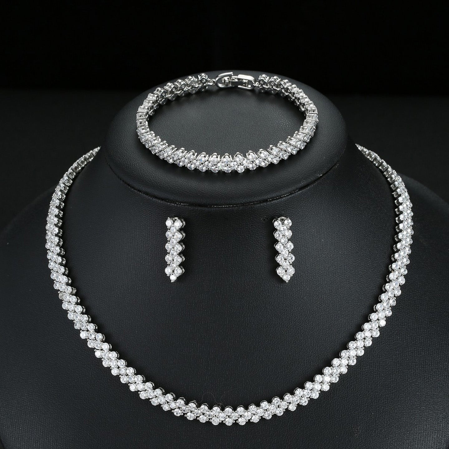 Roman Zircon Necklace Earrings Bracelet Set JW006