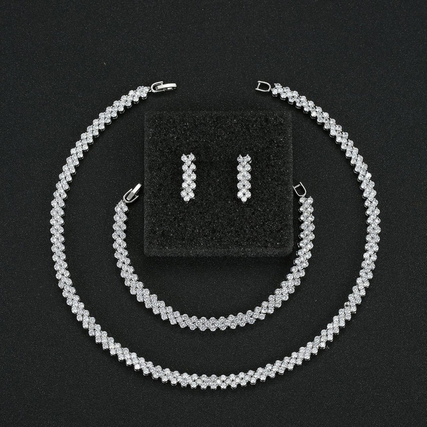 Roman Zircon Necklace Earrings Bracelet Set JW006