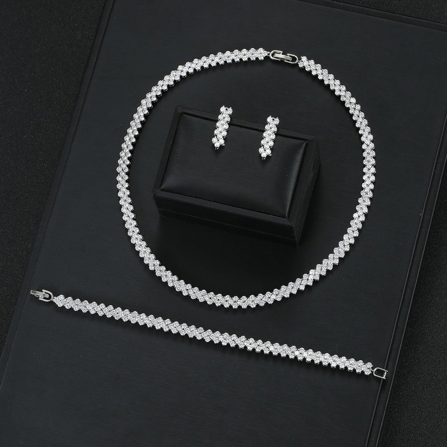 Roman Zircon Necklace Earrings Bracelet Set JW006