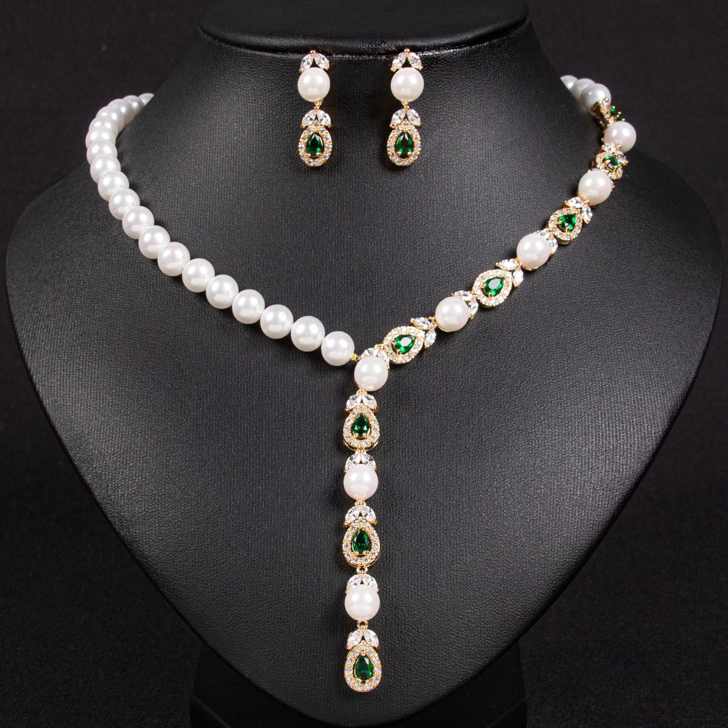 Luxury Pearl Necklace Earrings Diamond Jewelry JW007