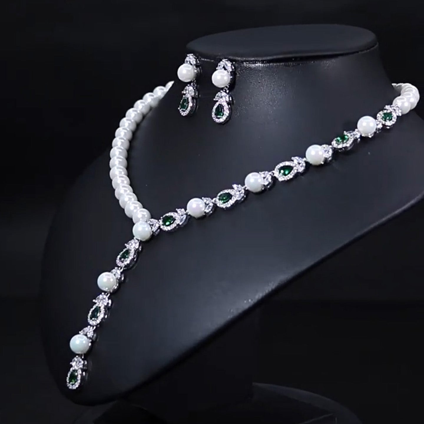 Luxury Pearl Necklace Earrings Diamond Jewelry JW007