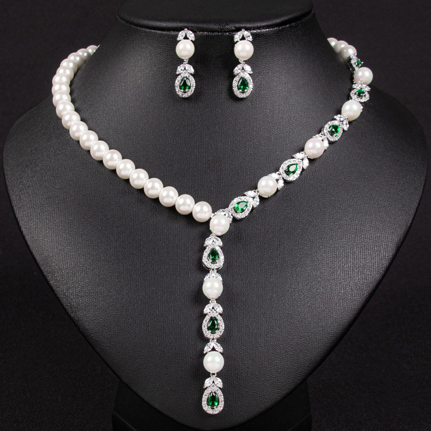 Luxury Pearl Necklace Earrings Diamond Jewelry JW007