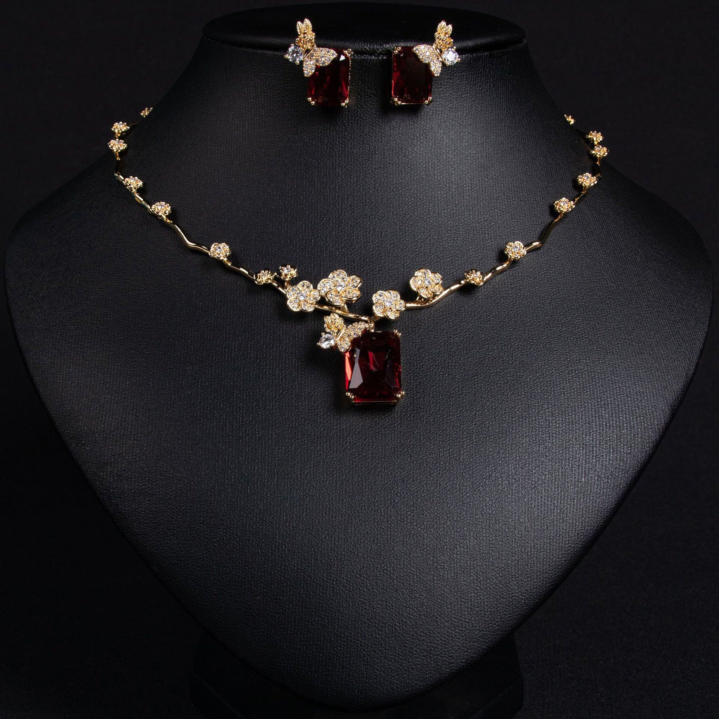 Simple and Versatile Ruby Necklace Earring Set JW010