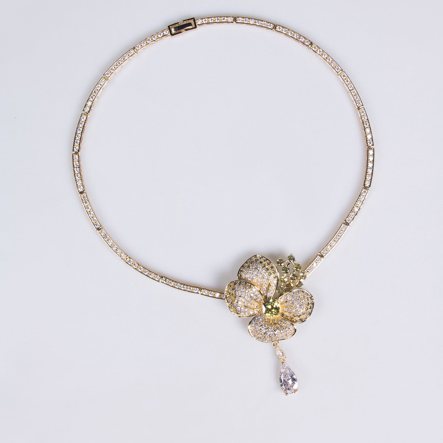 Luxury High-end Floral Zircon Necklace Set JW011