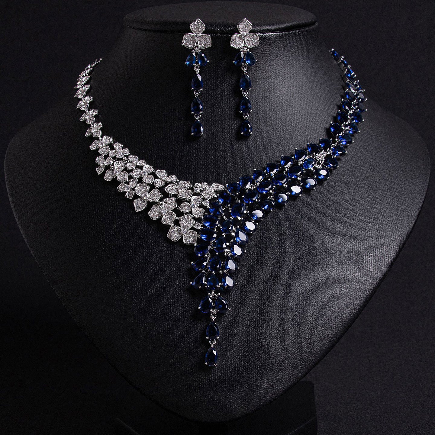 Sapphire & Crystal Ombre Statement Jewelry Set JW020