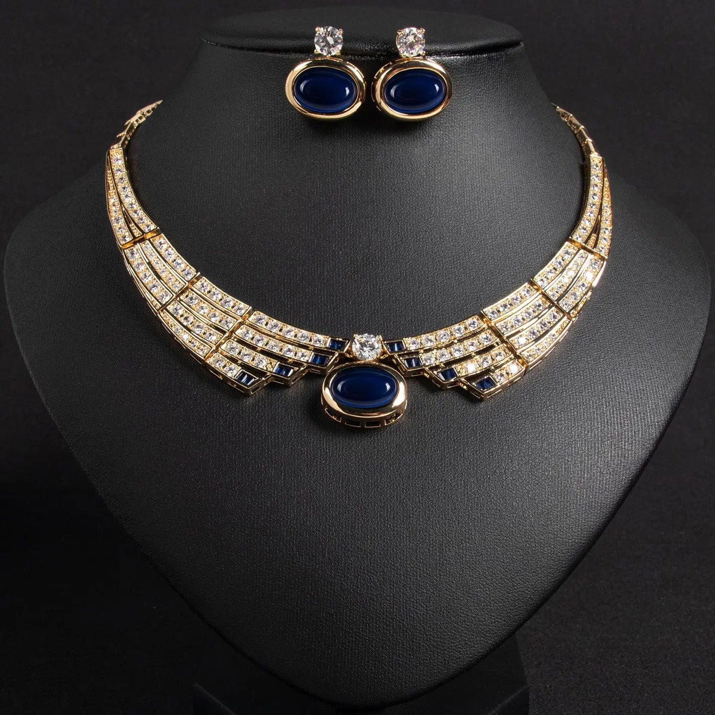 Gold & Sapphire Statement Choker Jewelry Set JW024 Sheer Fairy