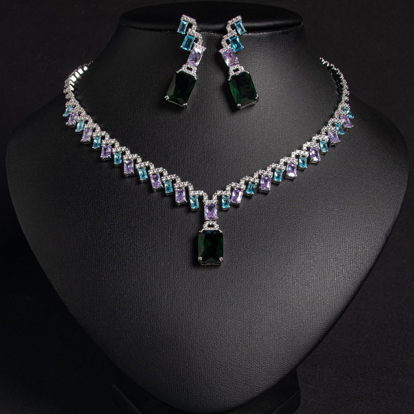 Bold Geometric Crystal Statement Jewelry Set JW025