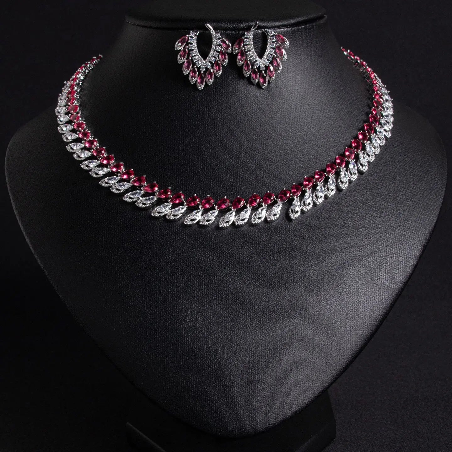 Ruby & Crystal Statement Necklace and Earring Set JW026 Sheer Fairy