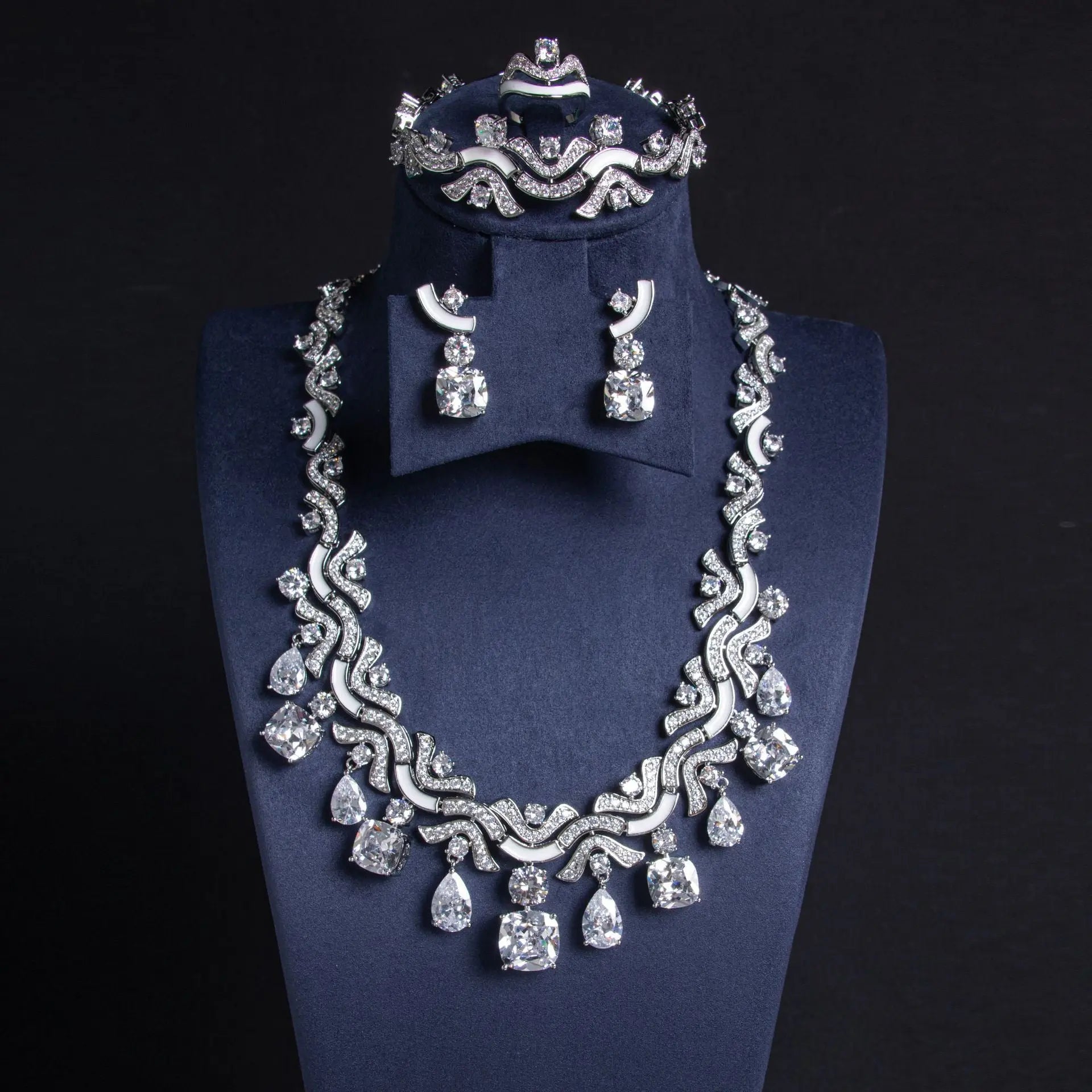 Floral Vine Pink and Green Crystal Bridal Jewelry Set JW030 Sheer Fairy