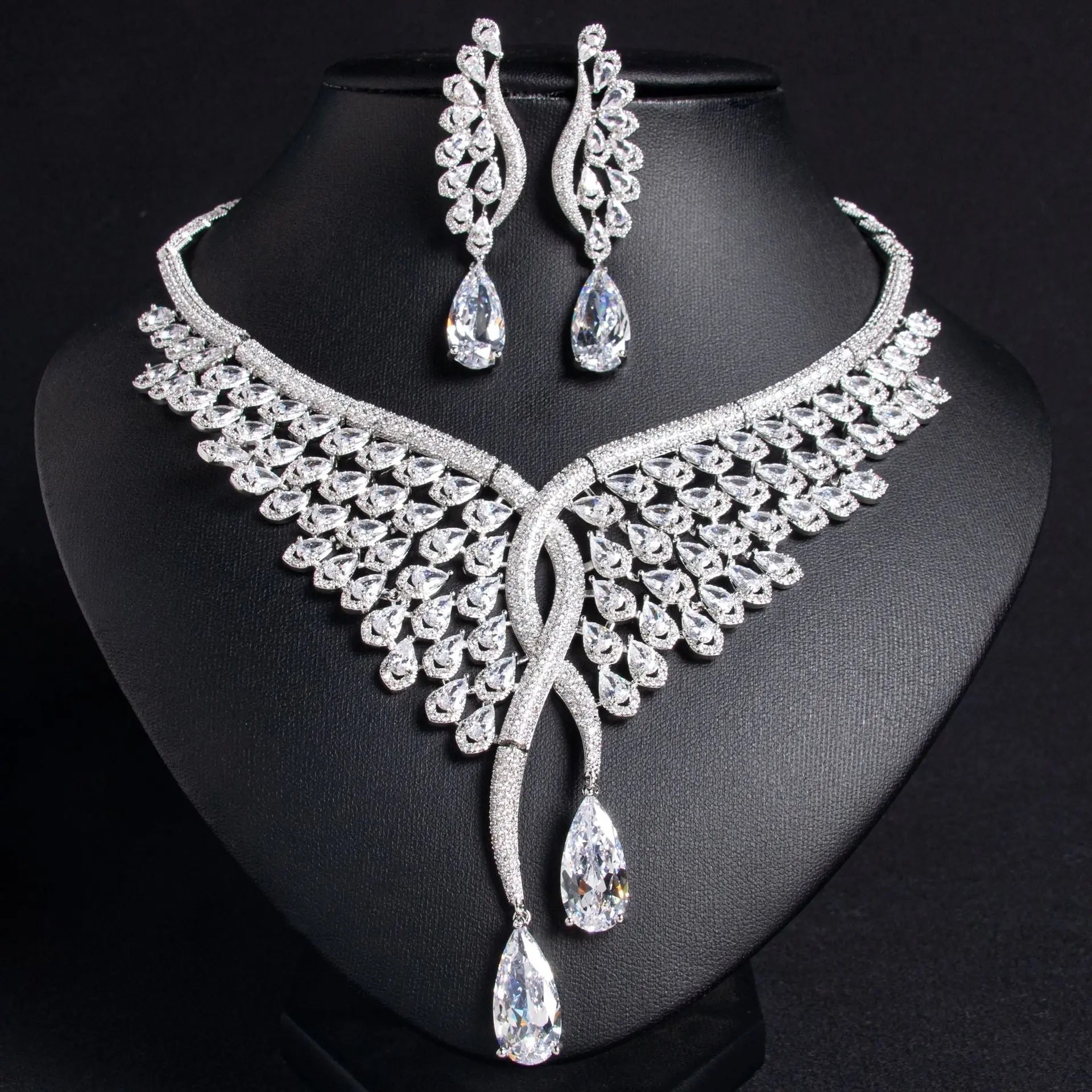 Green Wing Motif  Crystal Bridal Jewelry Set JW031 Sheer Fairy
