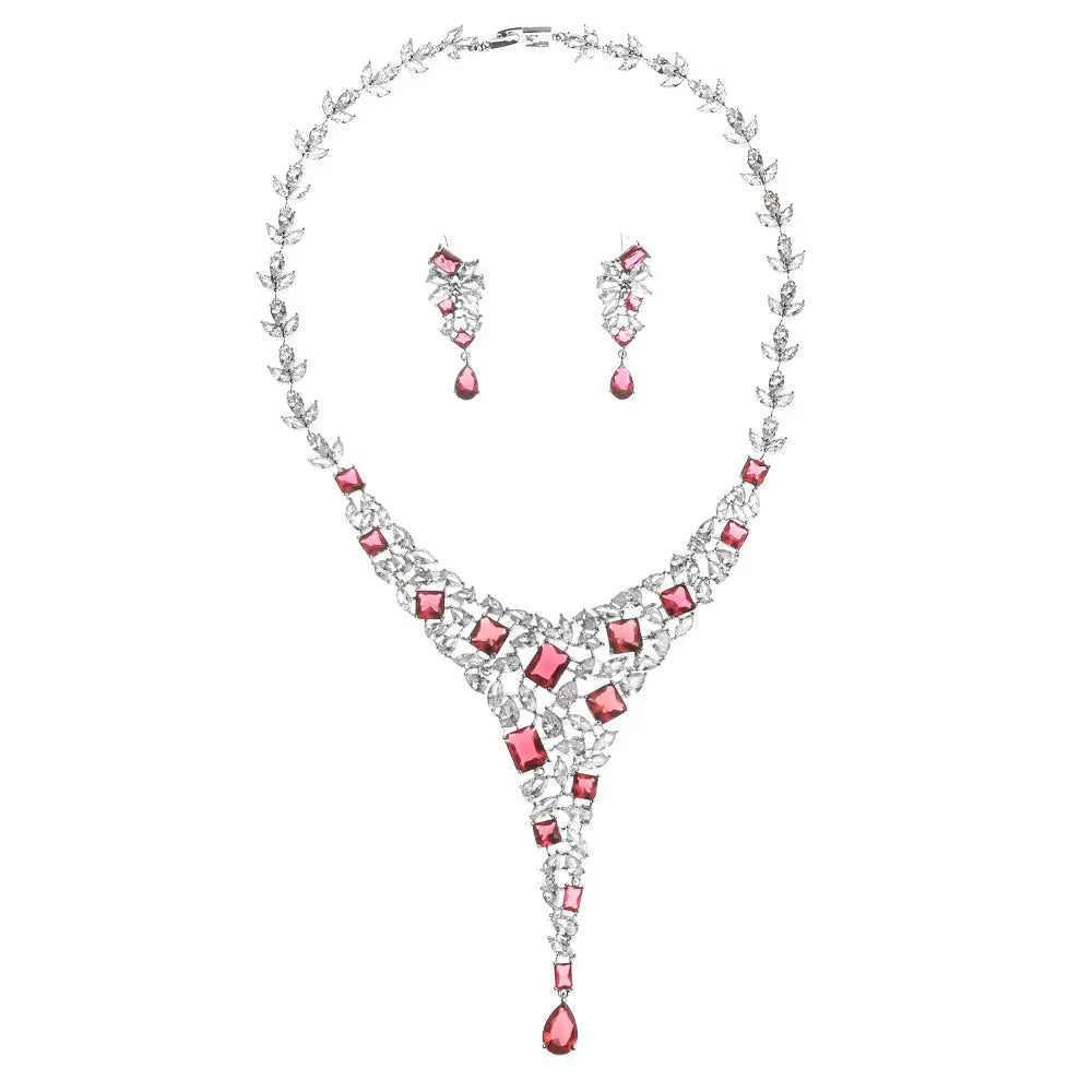 Red Crystal Bridal Jewelry 4-Piece Set JW032 Sheer Fairy