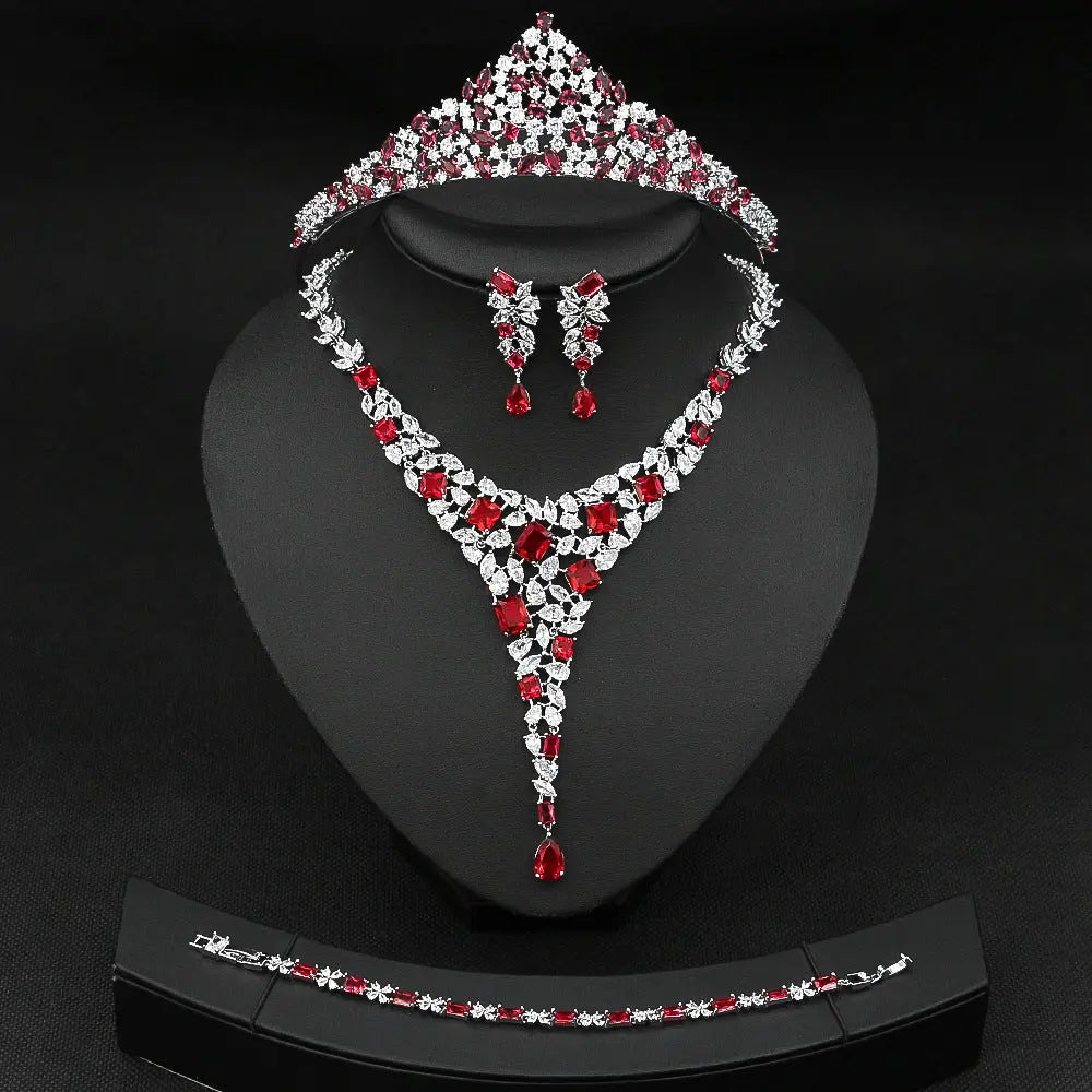 Red Crystal Bridal Jewelry 4-Piece Set JW032 Sheer Fairy