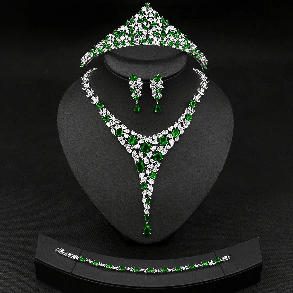 Red Crystal Bridal Jewelry 4-Piece Set JW032 Sheer Fairy