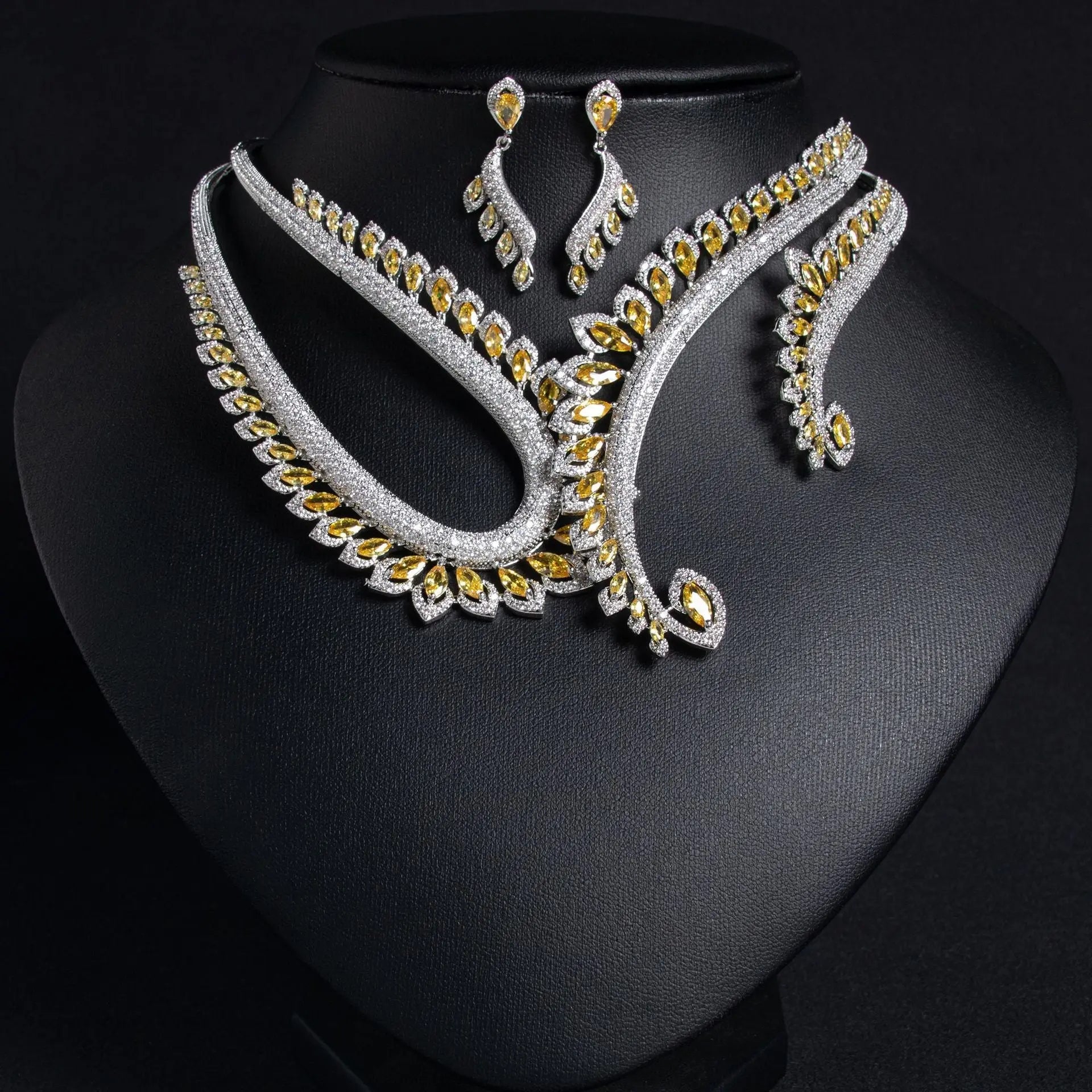 Red Crystal Art Deco Zircon Earrings Jewelry Set JW033 Sheer Fairy