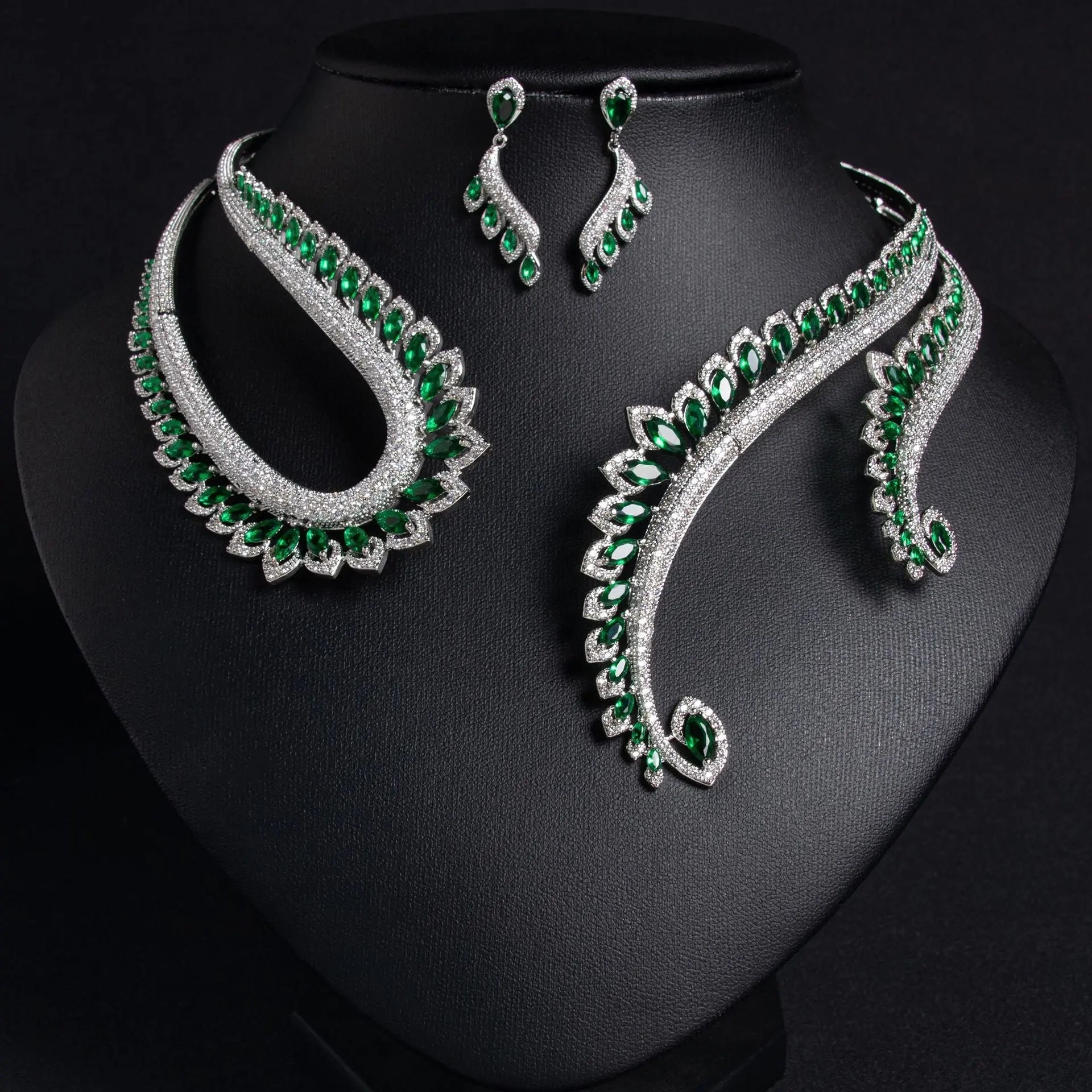 Red Crystal Art Deco Zircon Earrings Jewelry Set JW033 Sheer Fairy