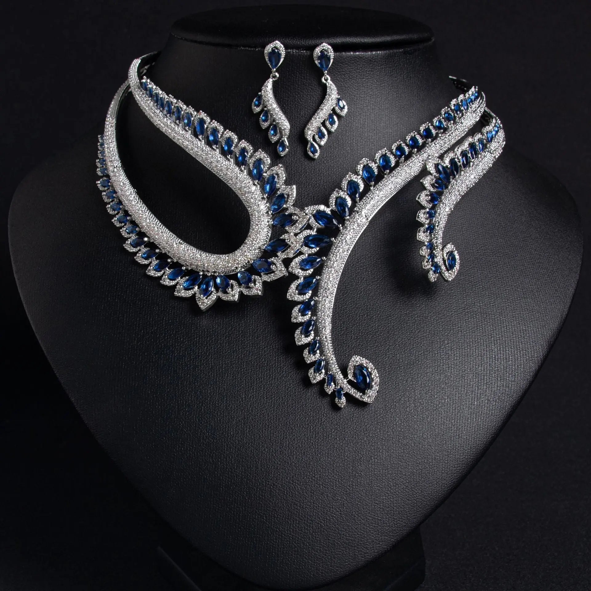 Red Crystal Art Deco Zircon Earrings Jewelry Set JW033 Sheer Fairy