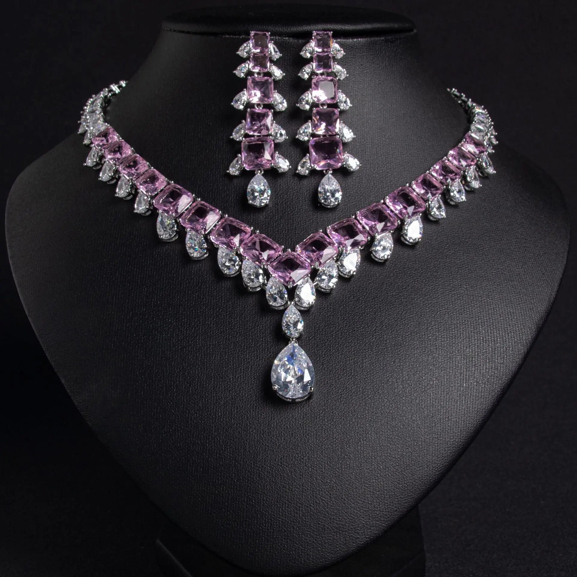 Red Crystal Bridal V-Shaped Jewelry Set JW036 Sheer Fairy