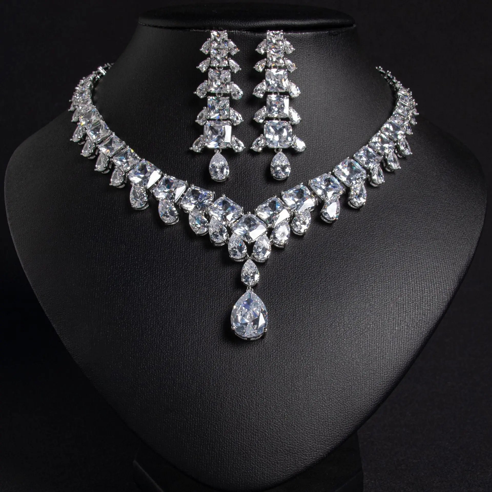 Red Crystal Bridal V-Shaped Jewelry Set JW036 Sheer Fairy