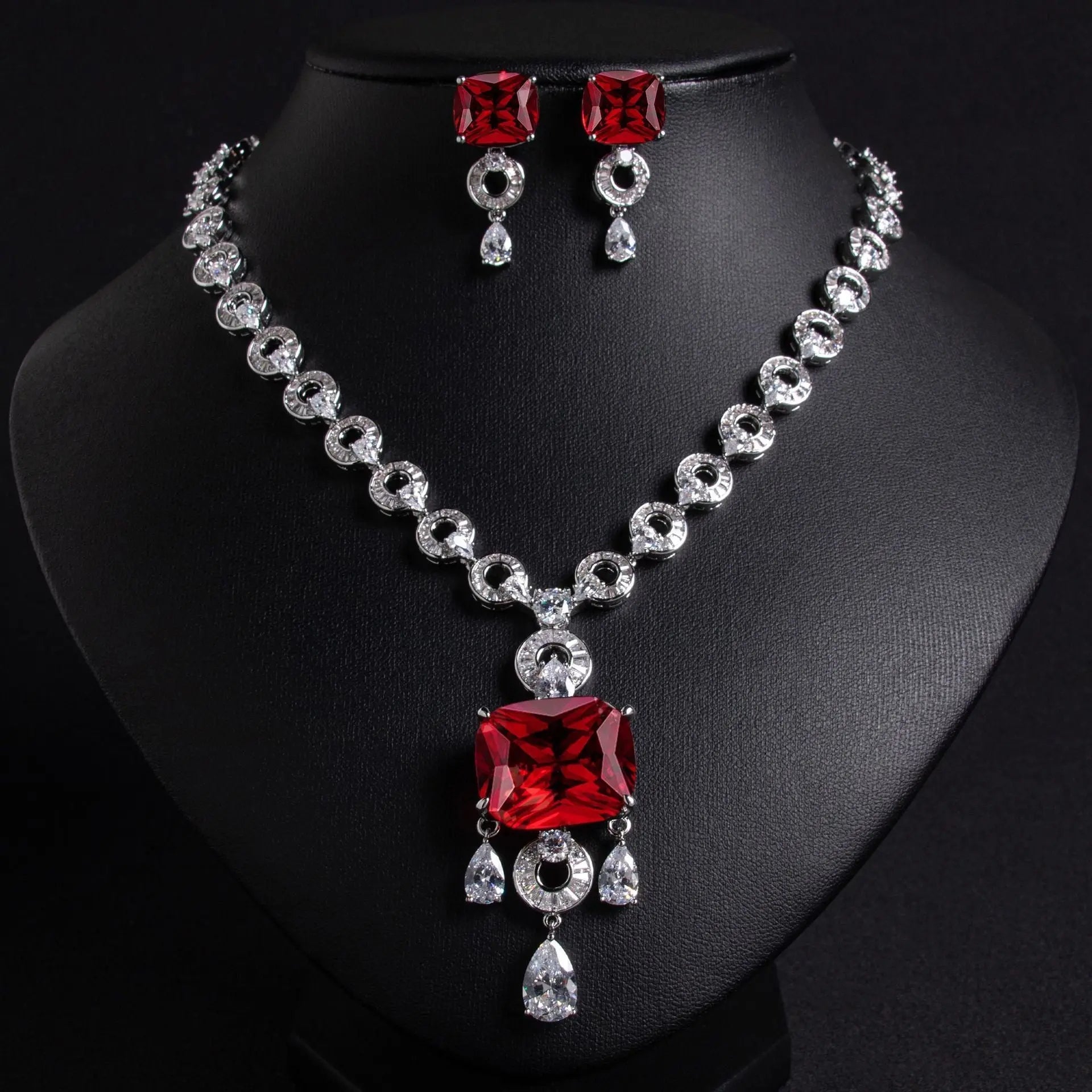 Exaggerated Unique Silver Crystal Bridal Jewelry Set JW037 Sheer Fairy