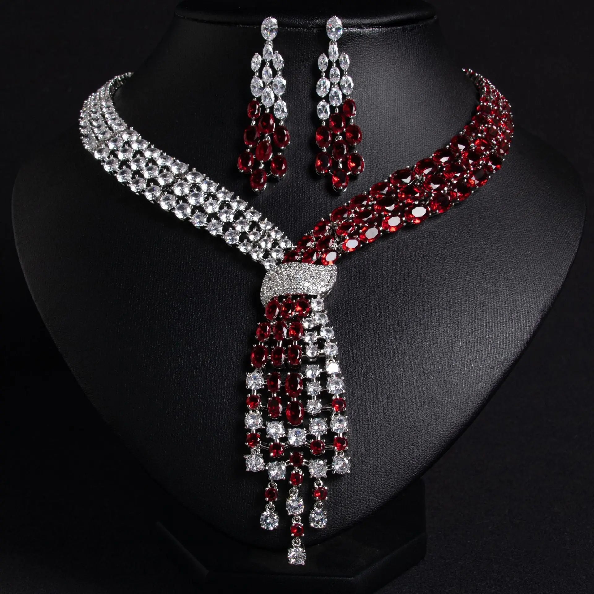 Multi-layered Tassel Silver Crystal Tassel Bridal Jewelry Set JW038 Sheer Fairy