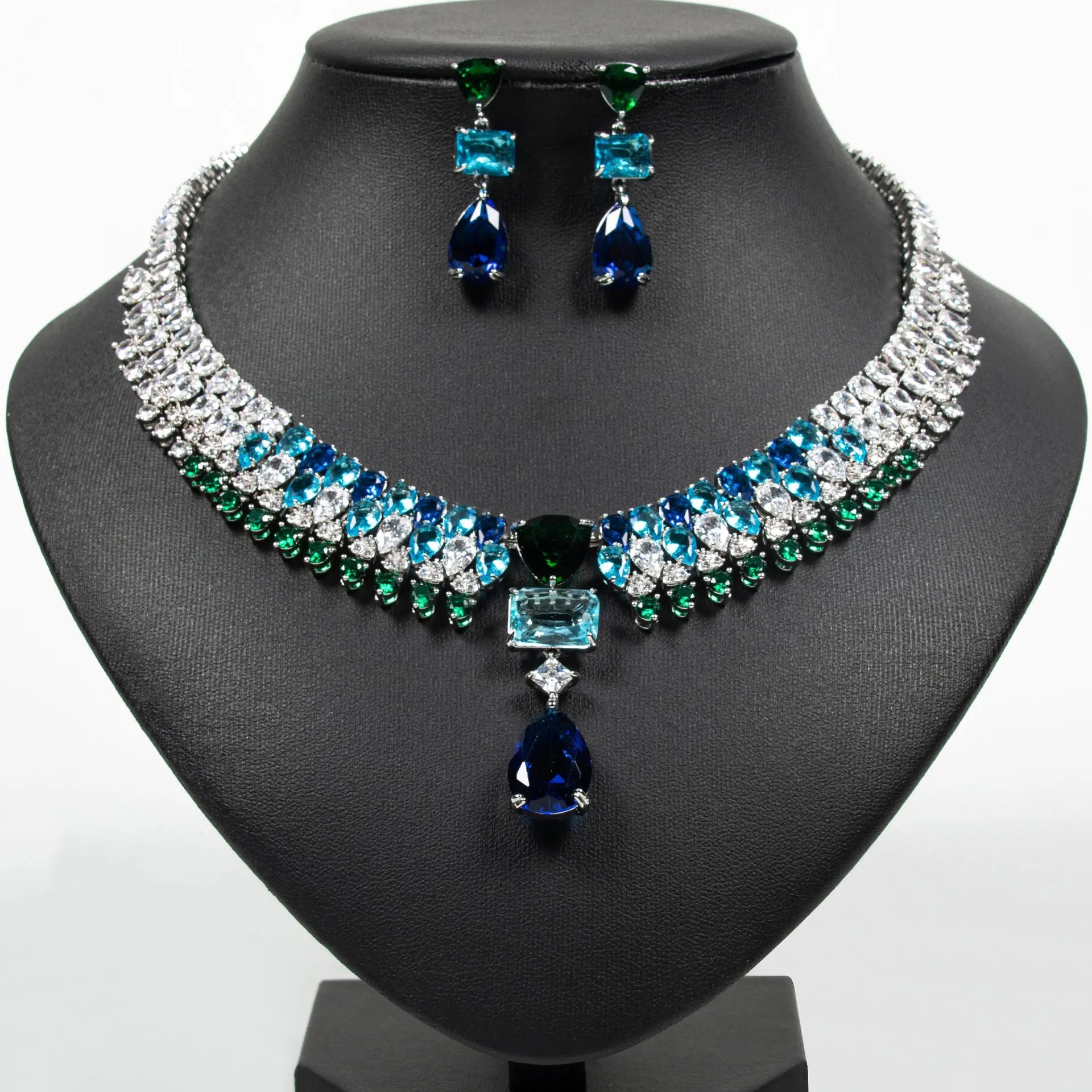 Aqua and Pink Crystal Bridal Jewelry Set JW039 Sheer Fairy