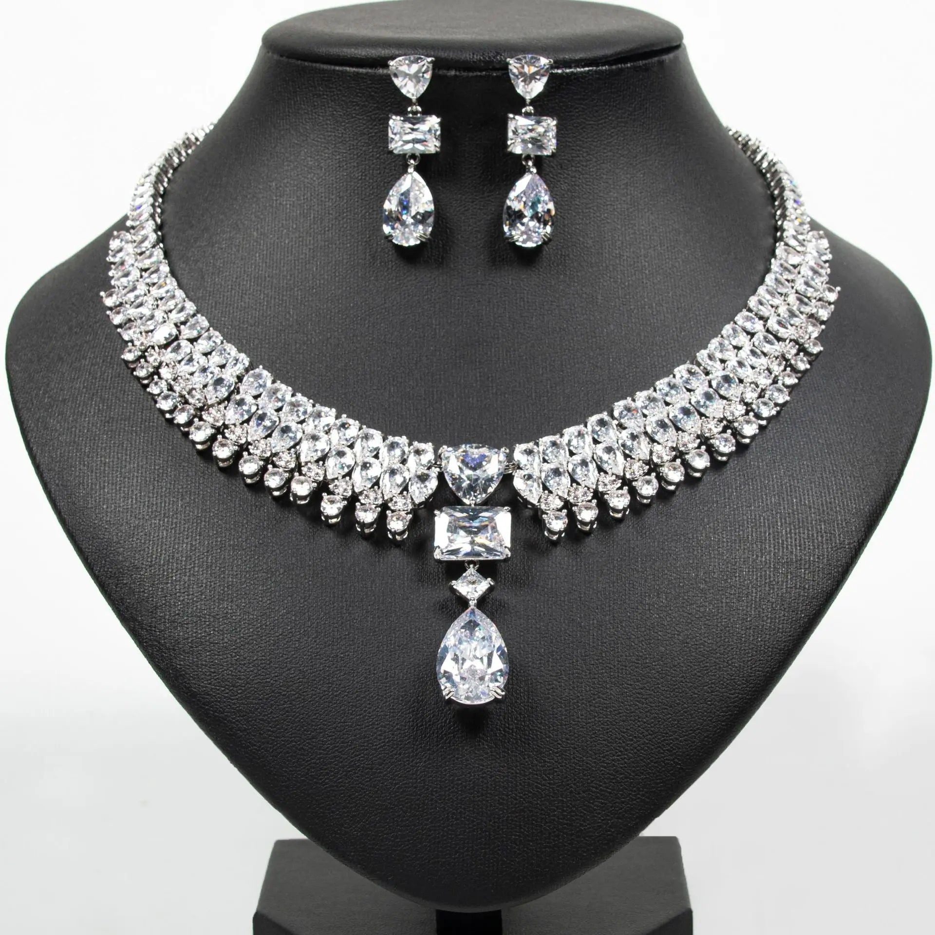 Aqua and Pink Crystal Bridal Jewelry Set JW039 Sheer Fairy