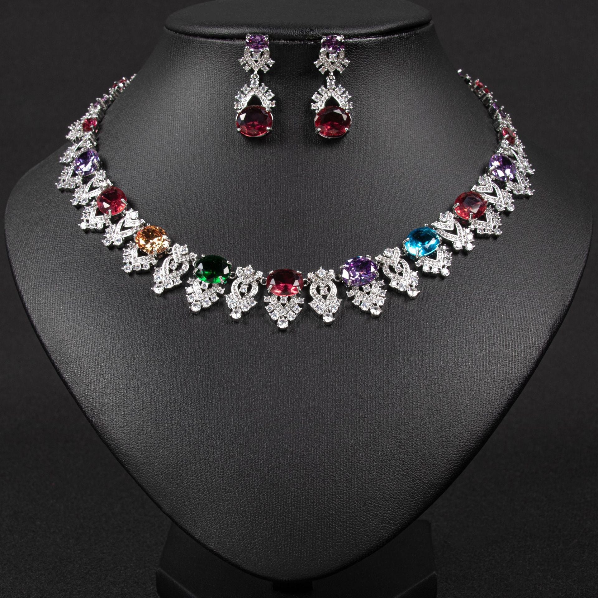 Luxury Crystal Statement Necklace & Earrings Jewelry Set JW041 Sheer Fairy