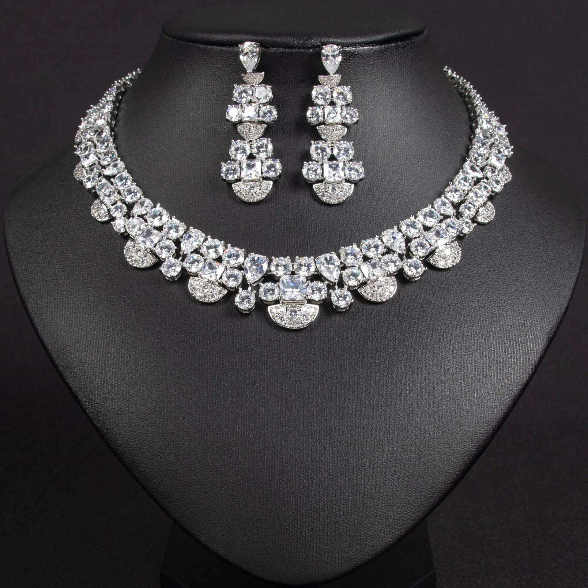 Gold Statement Cluster Crystal Bridal Jewelry Set JW044 Sheer Fairy