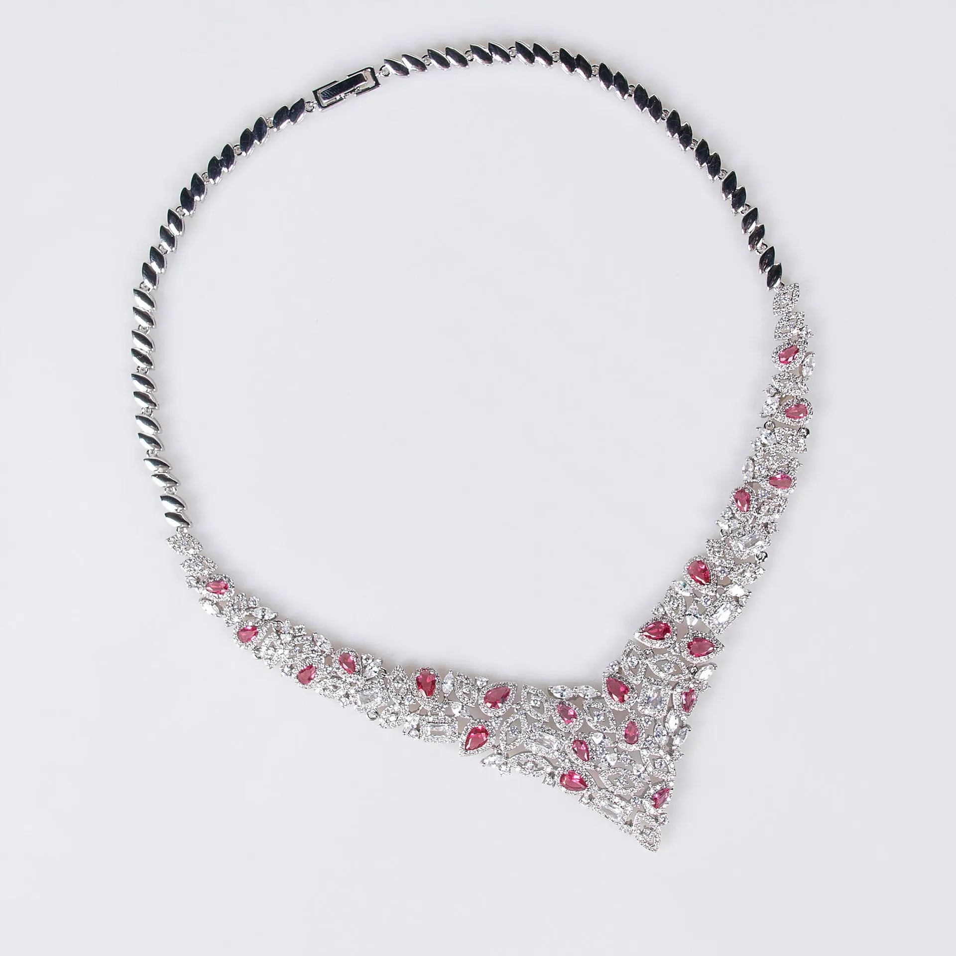 V-Shaped Floral Silver Crystal Bridal Jewelry Set JW047 Sheer Fairy