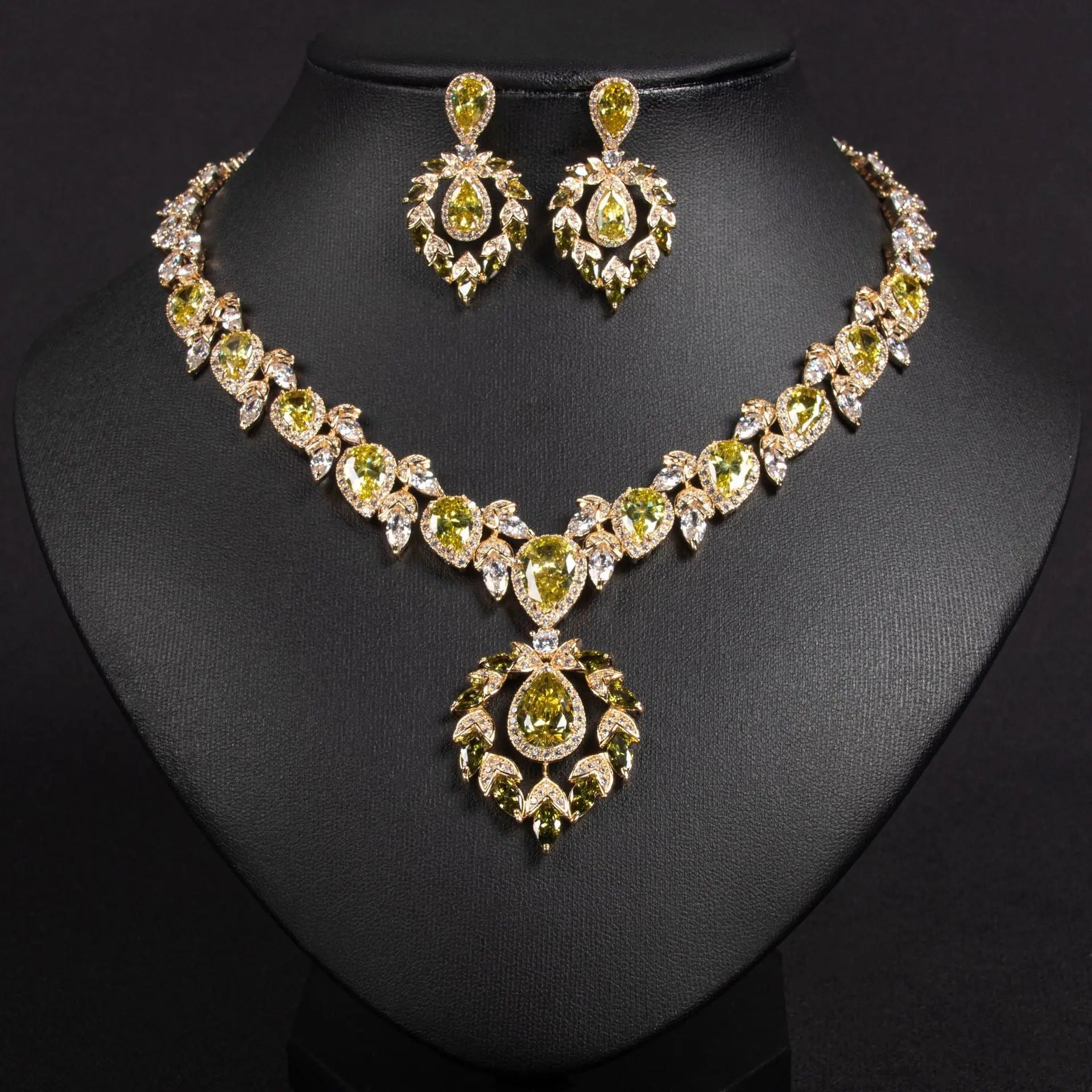 Formal Floral Cluster Gold Crystal Bridal Jewelry Set JW049 Sheer Fairy