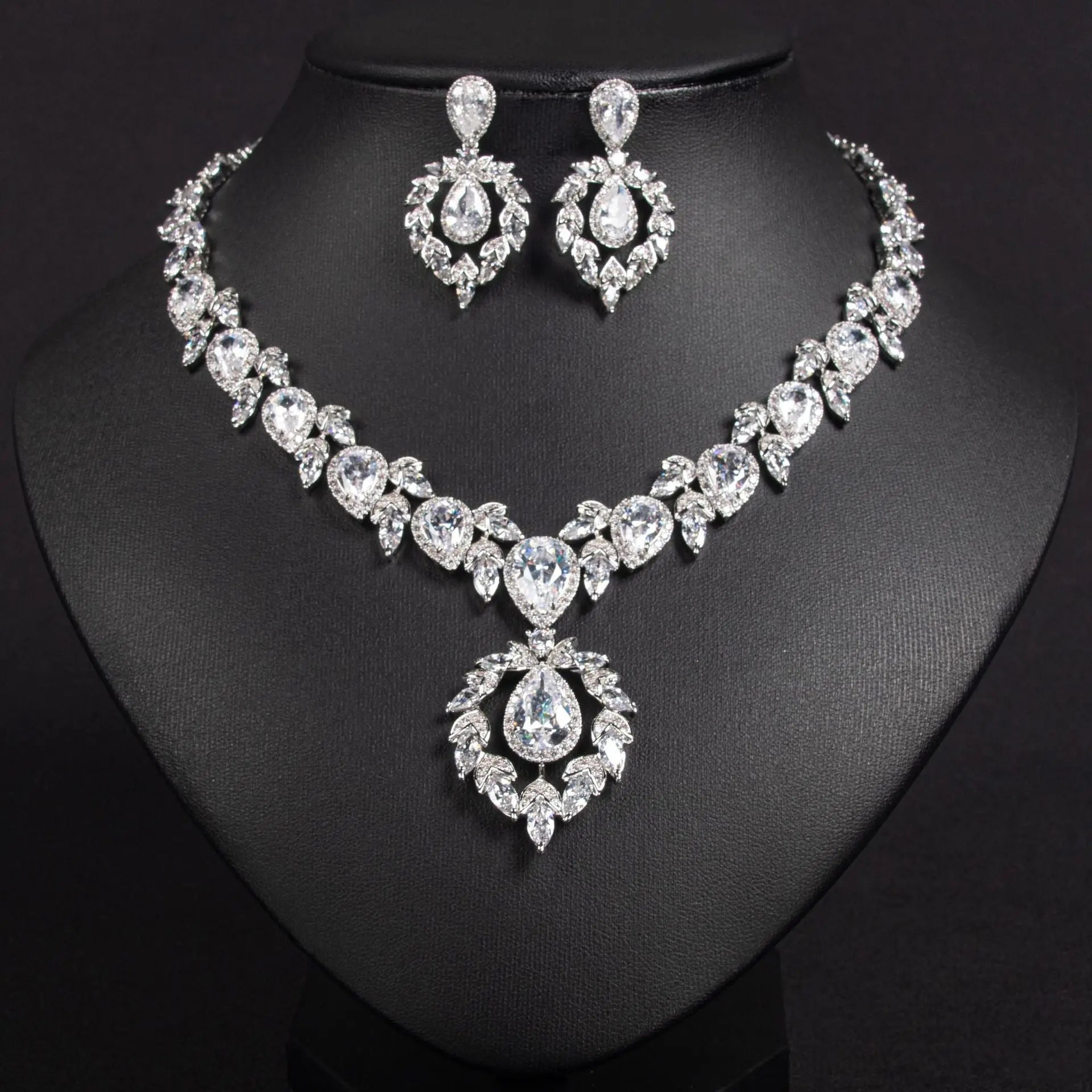 Formal Floral Cluster Gold Crystal Bridal Jewelry Set JW049 Sheer Fairy