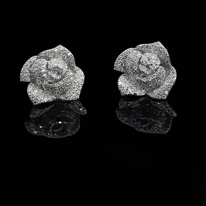 Rose Pendant Silver Crystal Floral Bridal Jewelry Set JW051 Sheer Fairy