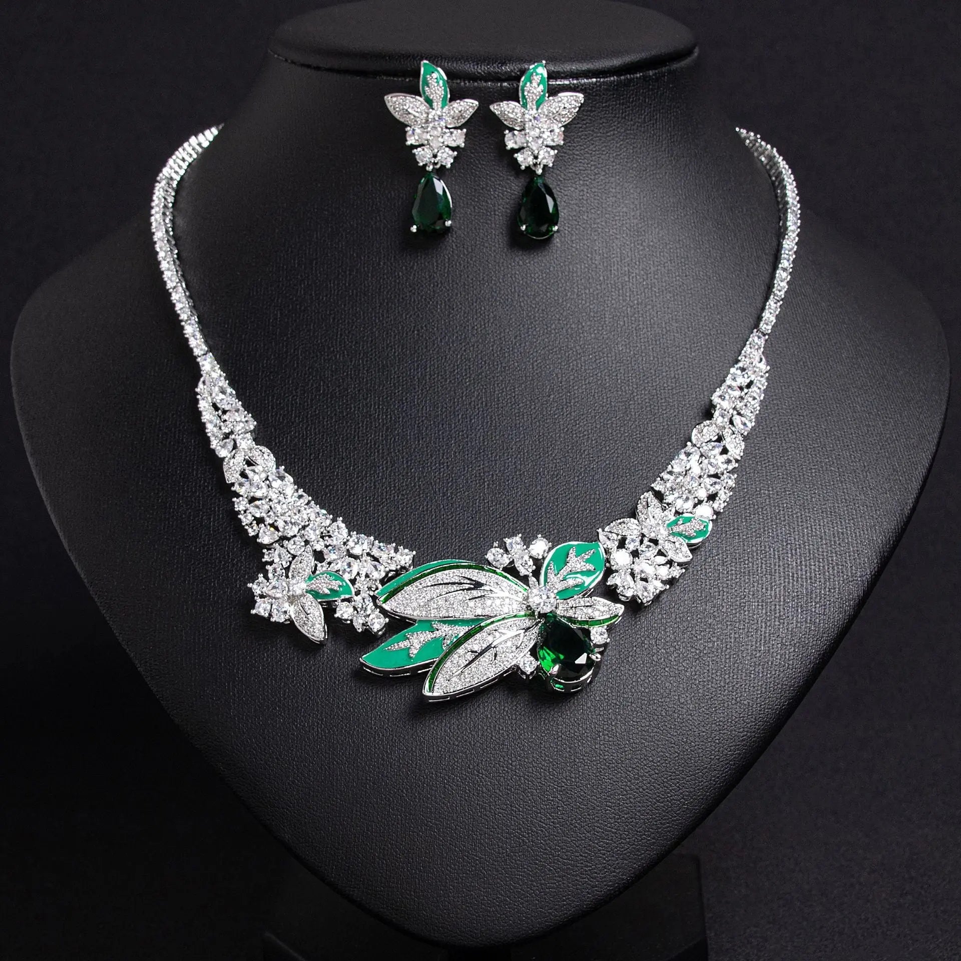 Butterfly Motif Purple and Green Crystal Bridal Jewelry Set JW052 Sheer Fairy