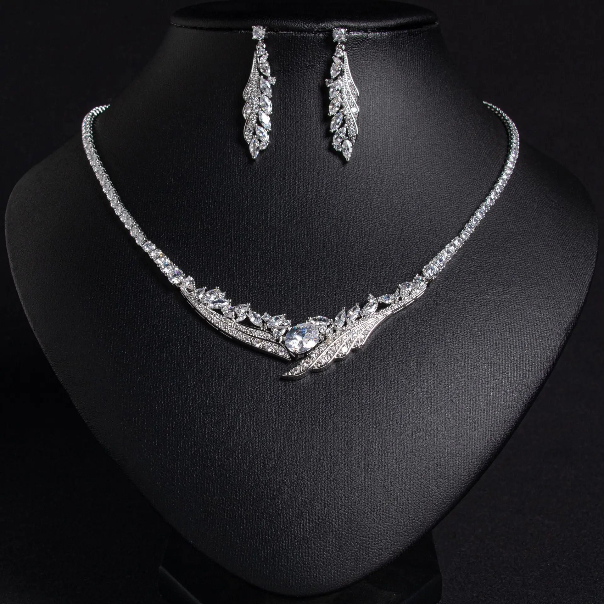 Wave Motif Crystal Bridal Jewelry Set JW055 Sheer Fairy