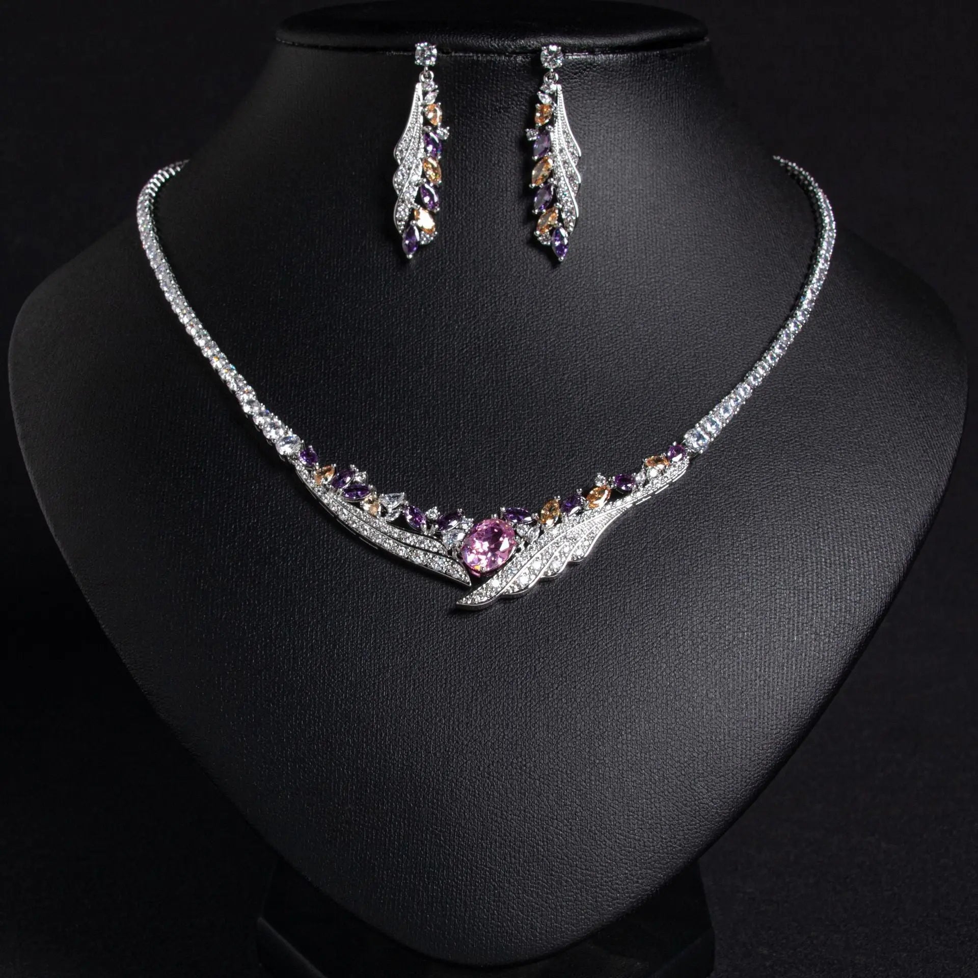 Wave Motif Crystal Bridal Jewelry Set JW055 Sheer Fairy