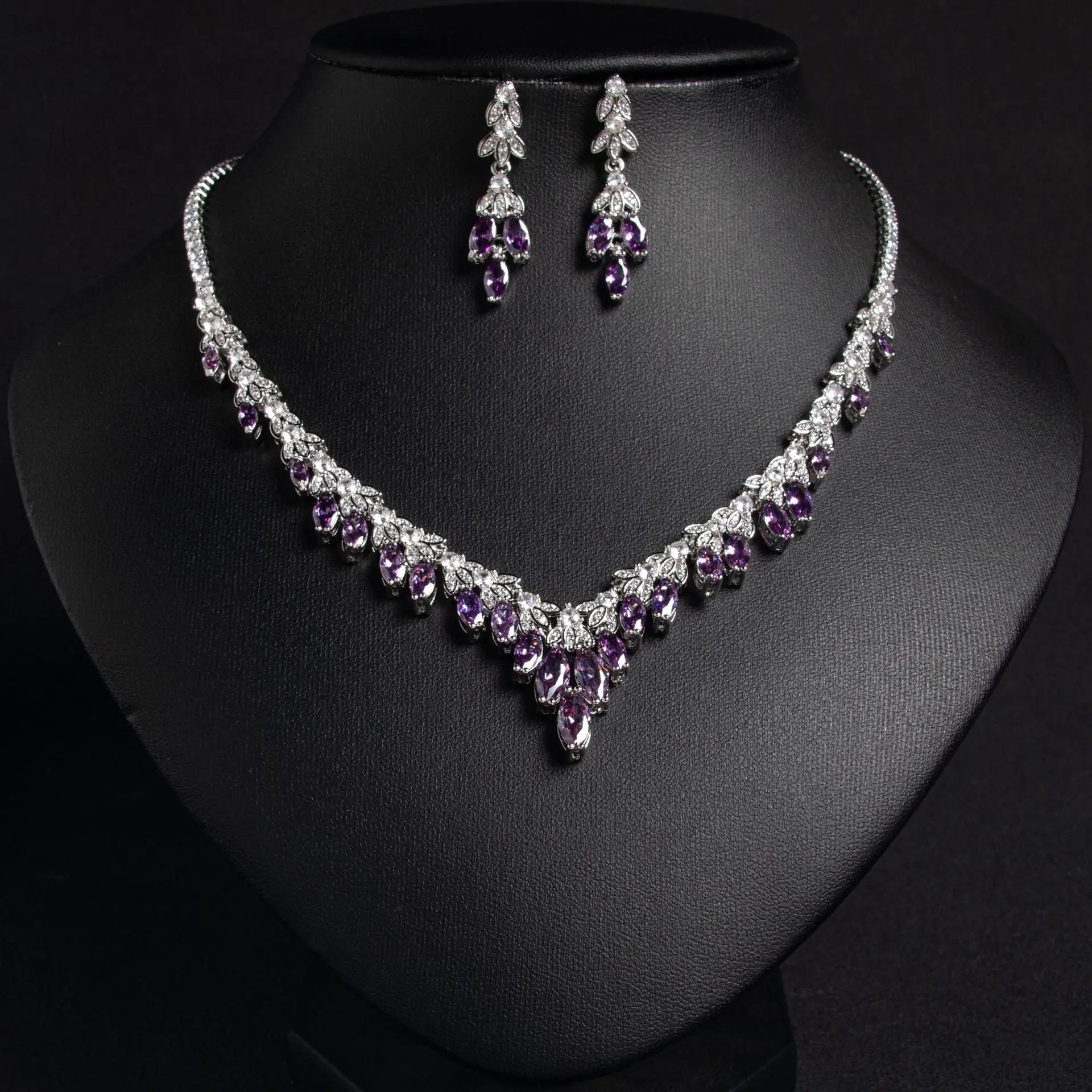 Purple Crystal Bridal V-Shaped Jewelry Set JW056 Sheer Fairy